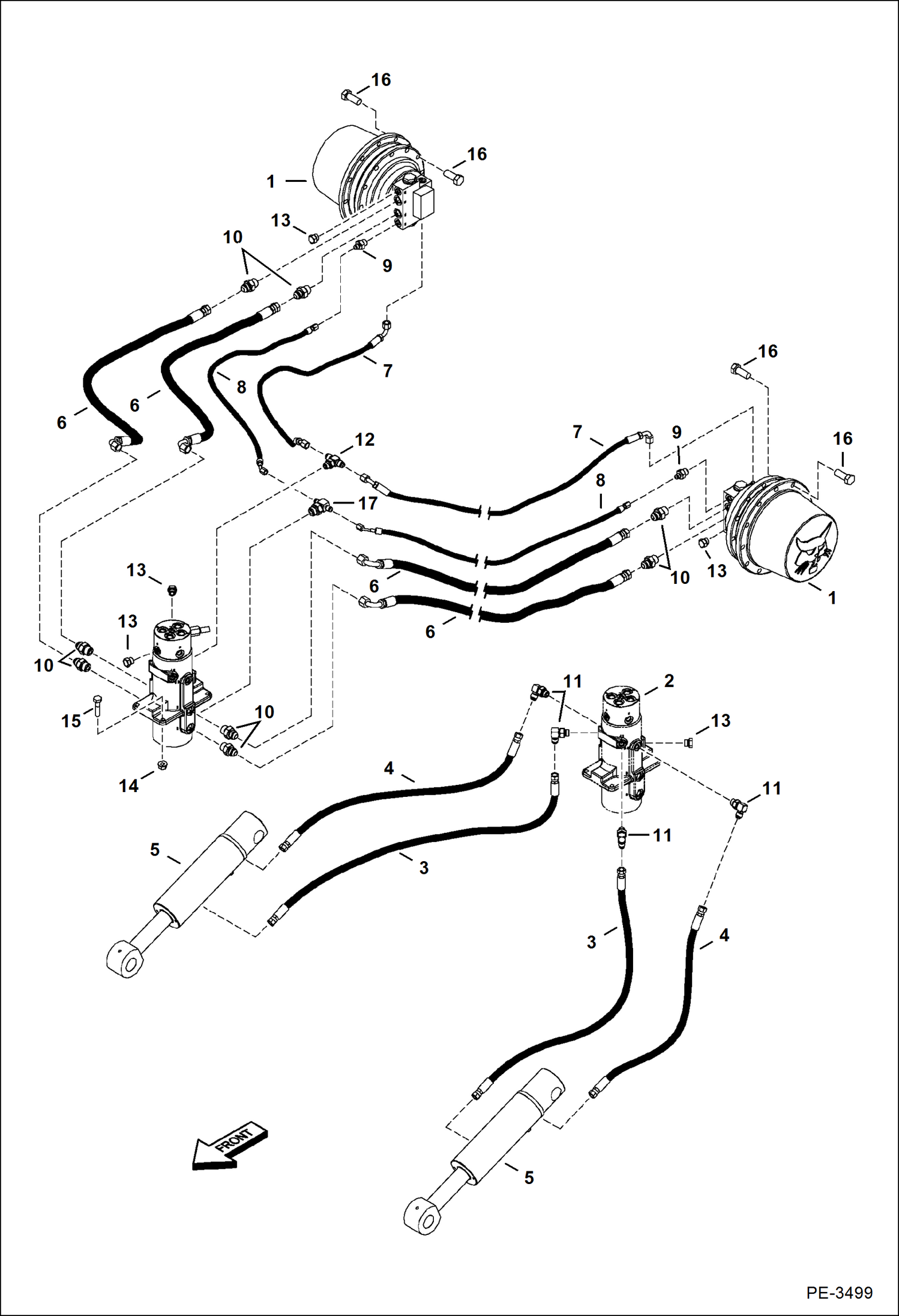 Схема запчастей Bobcat 337 - HYDRAULIC CIRCUITRY (Lower)(W/O Angle Blade Option) (S/N AAC811001 - 11644, A9W711001 - 11151, A9W911001 - 11261) HYDRAULIC SYSTEM