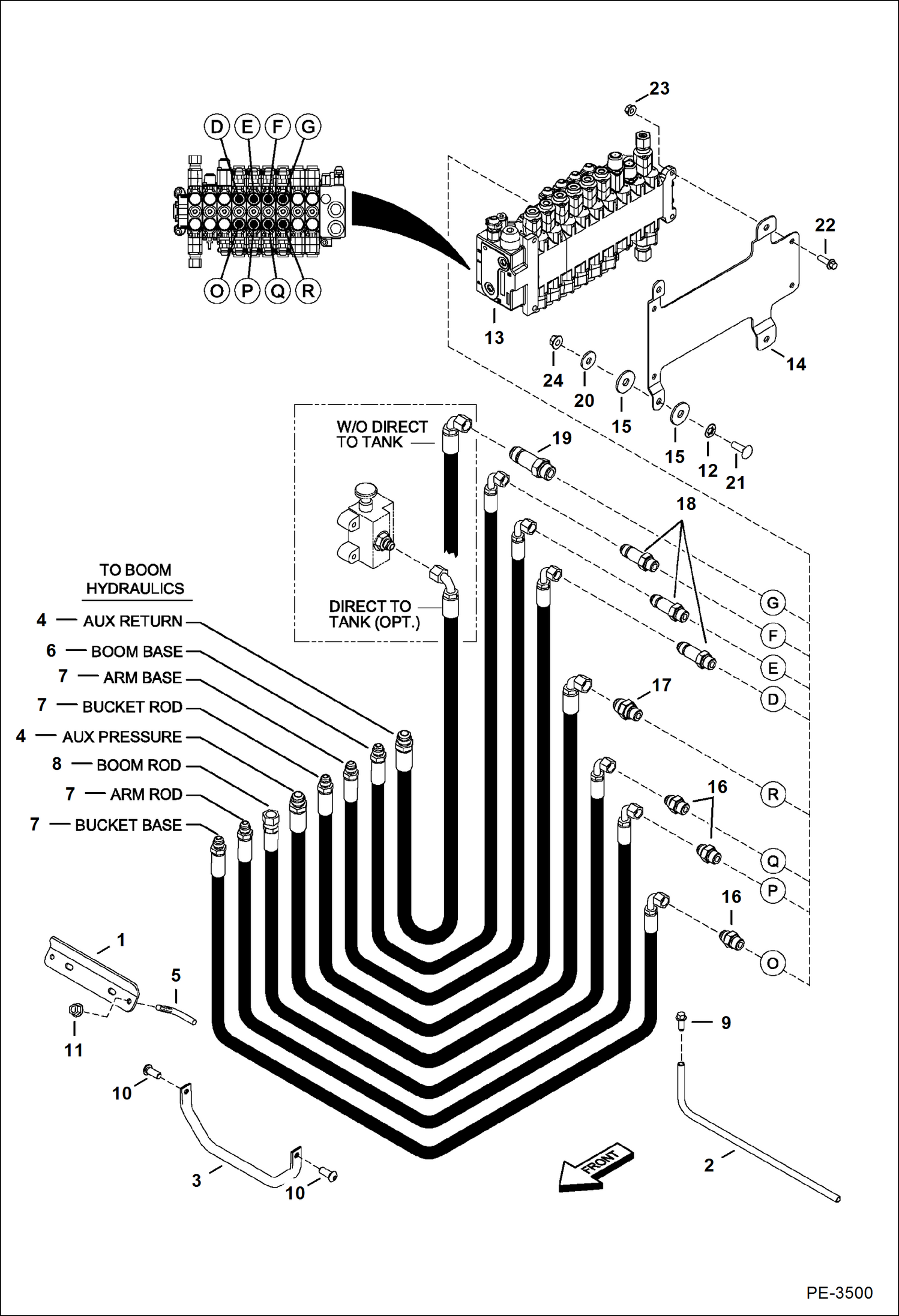 Схема запчастей Bobcat 337 - HYDRAULIC CIRCUITRY (Work Hoses & Control Valve) HYDRAULIC SYSTEM