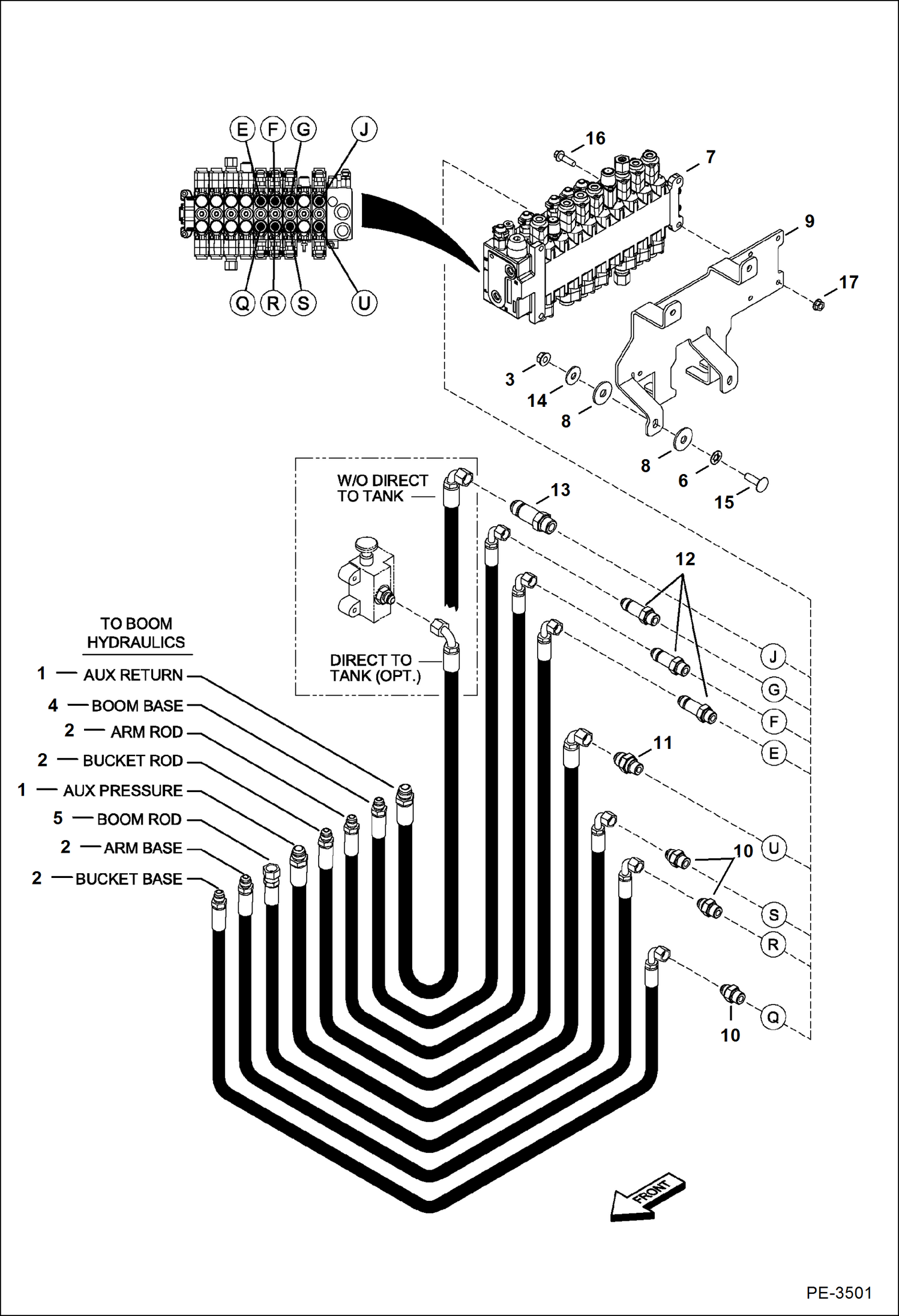 Схема запчастей Bobcat 435 - HYDRAULIC CIRCUITRY (Work Hoses & Control Valve) HYDRAULIC SYSTEM