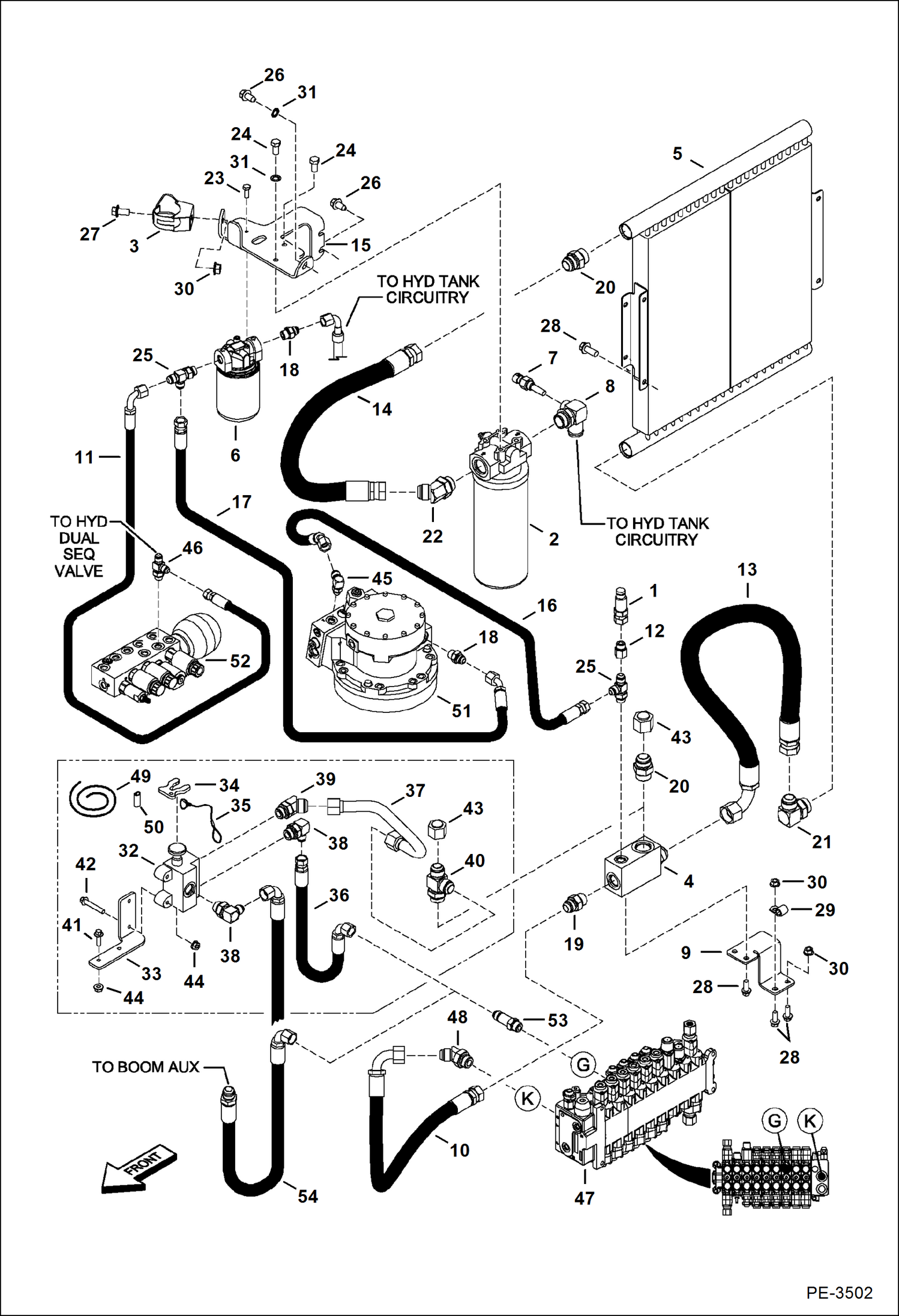 Схема запчастей Bobcat 337 - HYDRAULIC CIRCUITRY (Cooler/Filter & Direct to Tank Option) HYDRAULIC SYSTEM