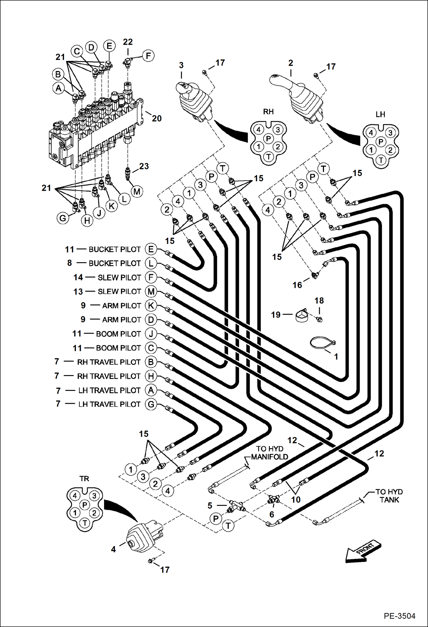 Схема запчастей Bobcat 337 - HYDRAULIC CIRCUITRY (Pilot) HYDRAULIC SYSTEM