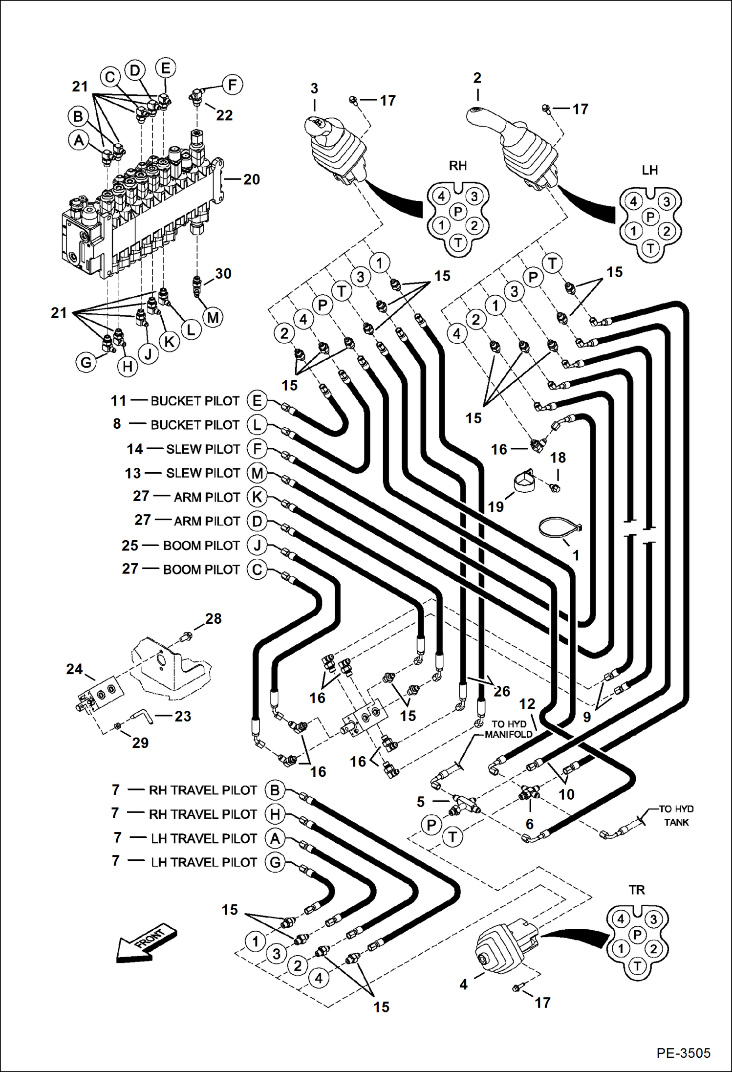 Схема запчастей Bobcat 337 - HYDRAULIC CIRCUITRY (Pilot ISO/STD) HYDRAULIC SYSTEM