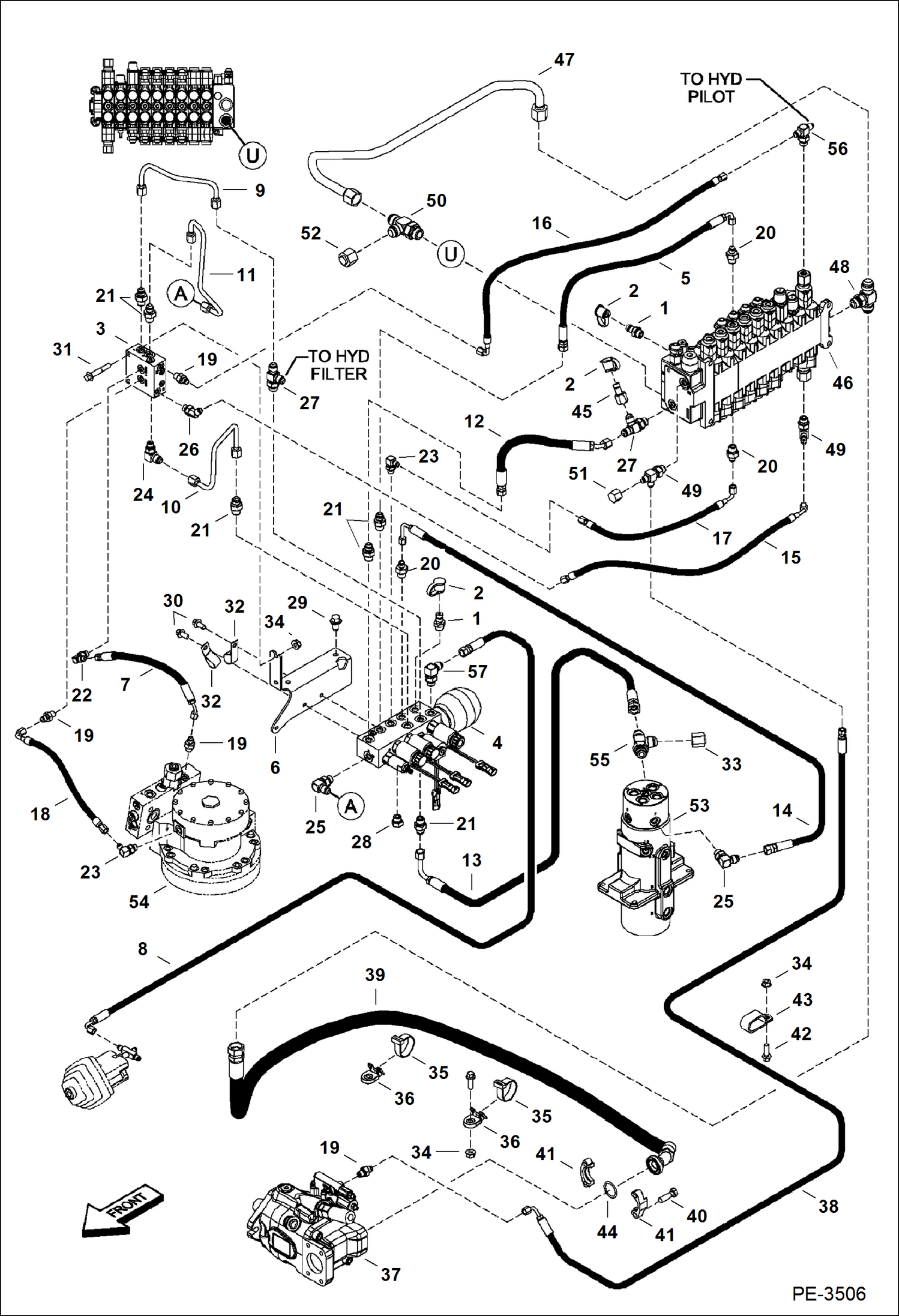 Схема запчастей Bobcat 337 - HYDRAULIC CIRCUITRY (Manifold & Pump) HYDRAULIC SYSTEM