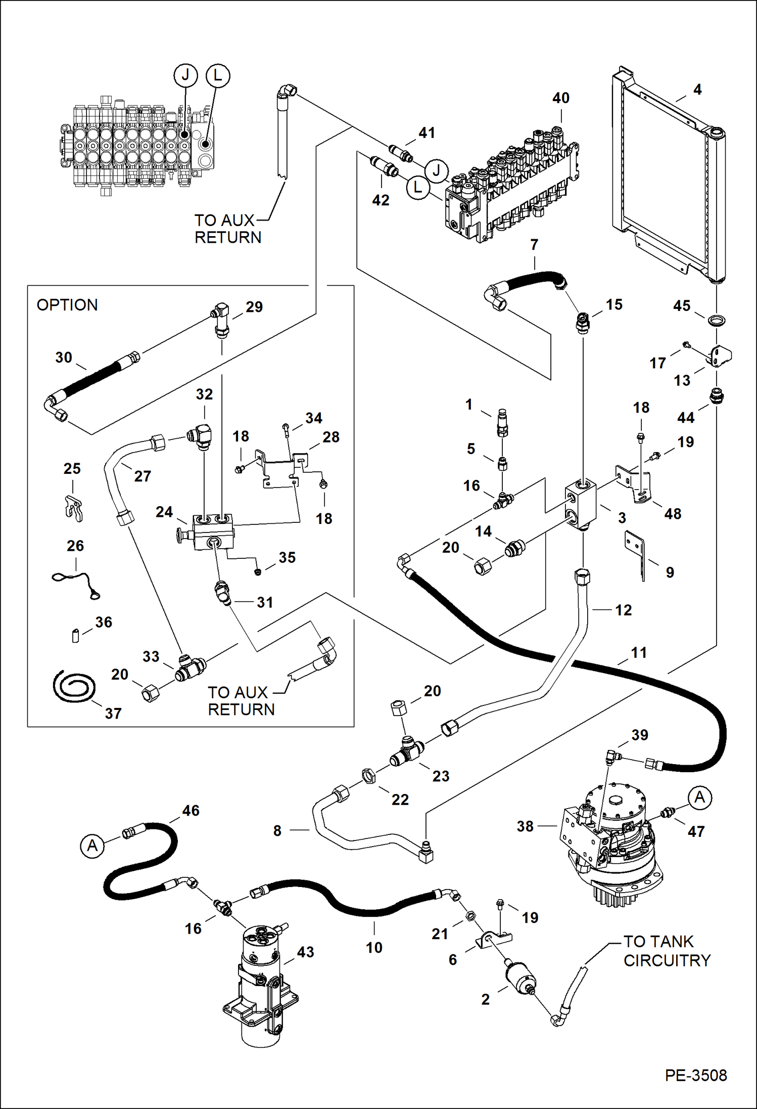 Схема запчастей Bobcat 435 - HYDRAULIC CIRCUITRY (Cooler & Direct to Tank Option) HYDRAULIC SYSTEM