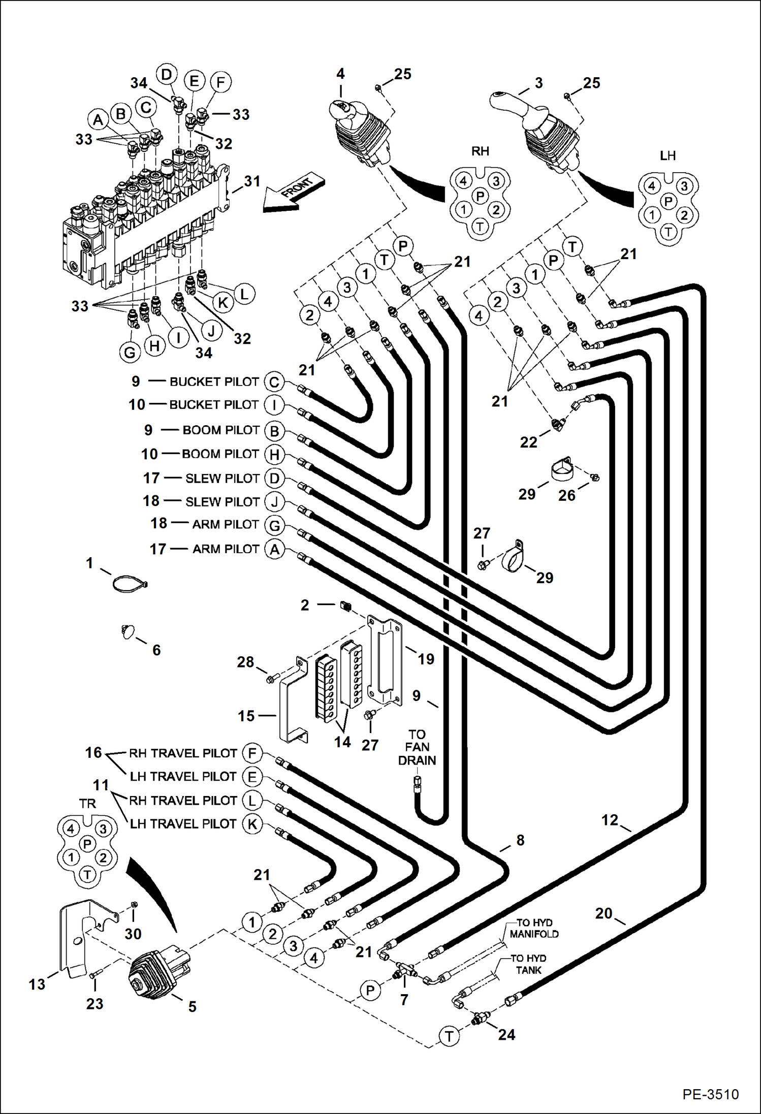 Схема запчастей Bobcat 435 - HYDRAULIC CIRCUITRY (Pilot) HYDRAULIC SYSTEM