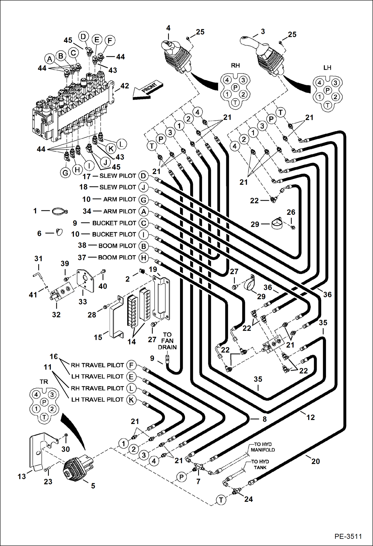 Схема запчастей Bobcat 435 - HYDRAULIC CIRCUITRY (Pilot ISO/STD) HYDRAULIC SYSTEM