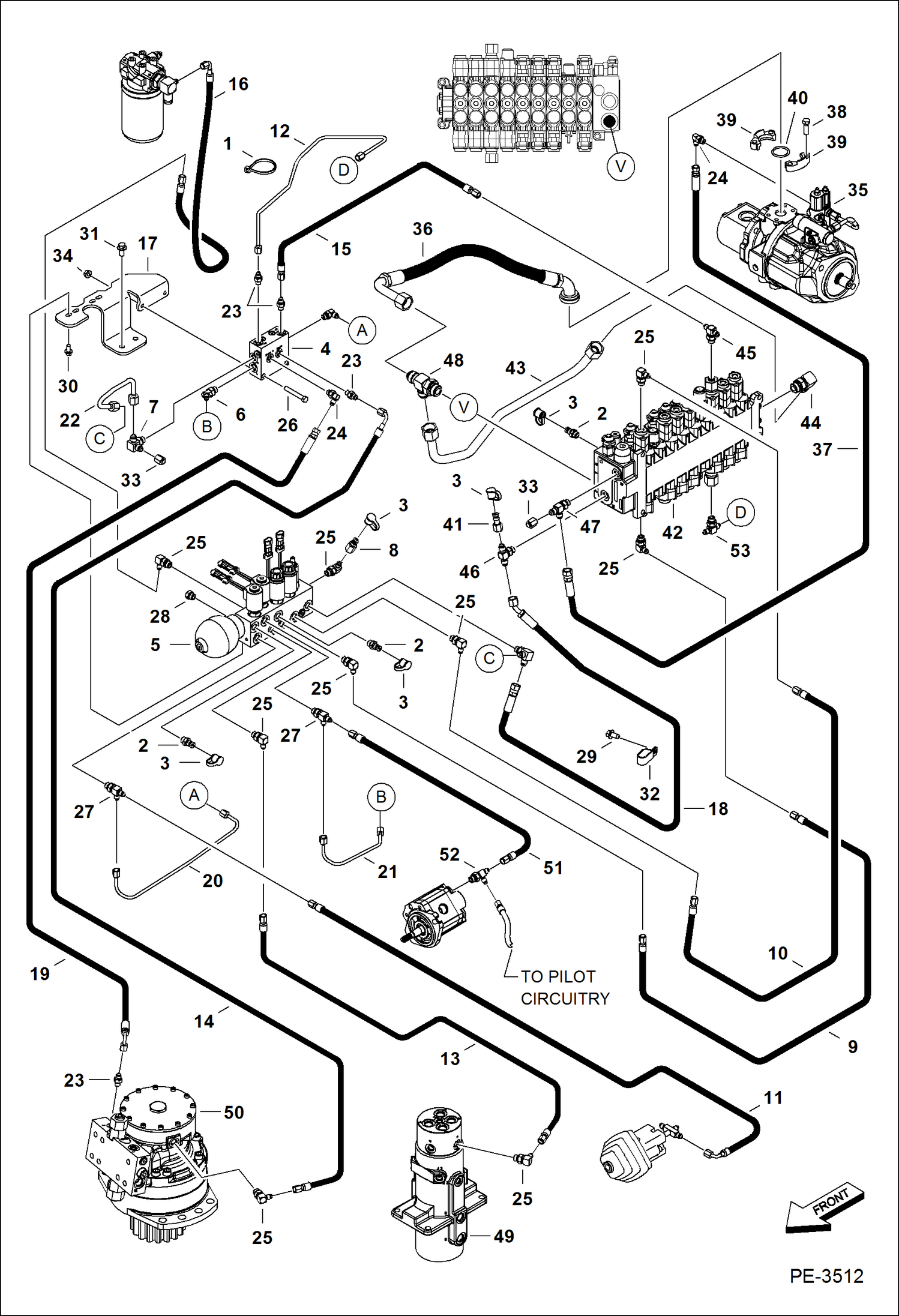 Схема запчастей Bobcat 435 - HYDRAULIC CIRCUITRY (Manifold & Pump) HYDRAULIC SYSTEM