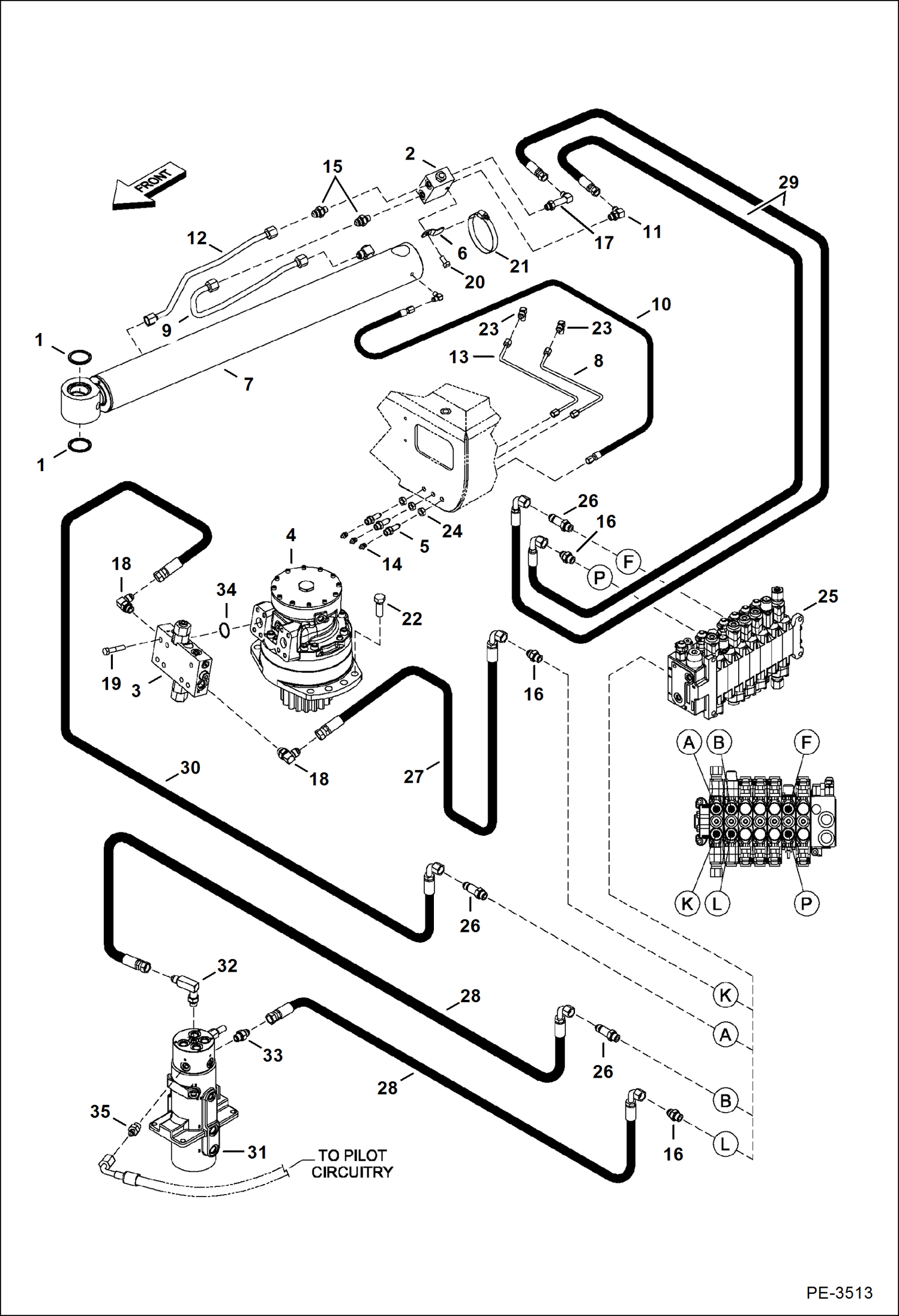 Схема запчастей Bobcat 435 - HYDRAULIC CIRCUITRY (Upper/Swing) HYDRAULIC/HYDROSTATIC SYSTEM