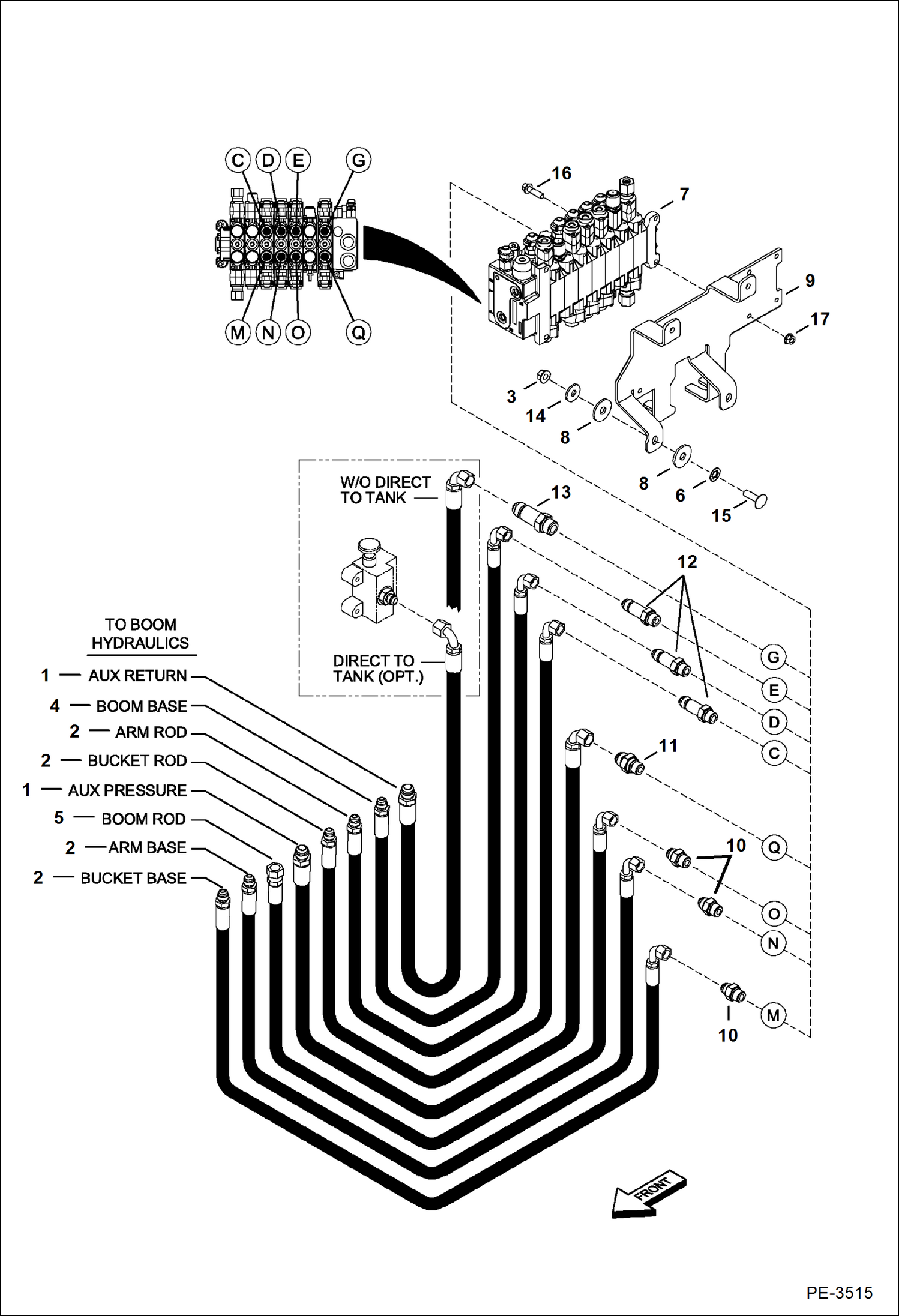 Схема запчастей Bobcat 435 - HYDRAULIC CIRCUITRY (Work Hoses & Control Valve) HYDRAULIC/HYDROSTATIC SYSTEM