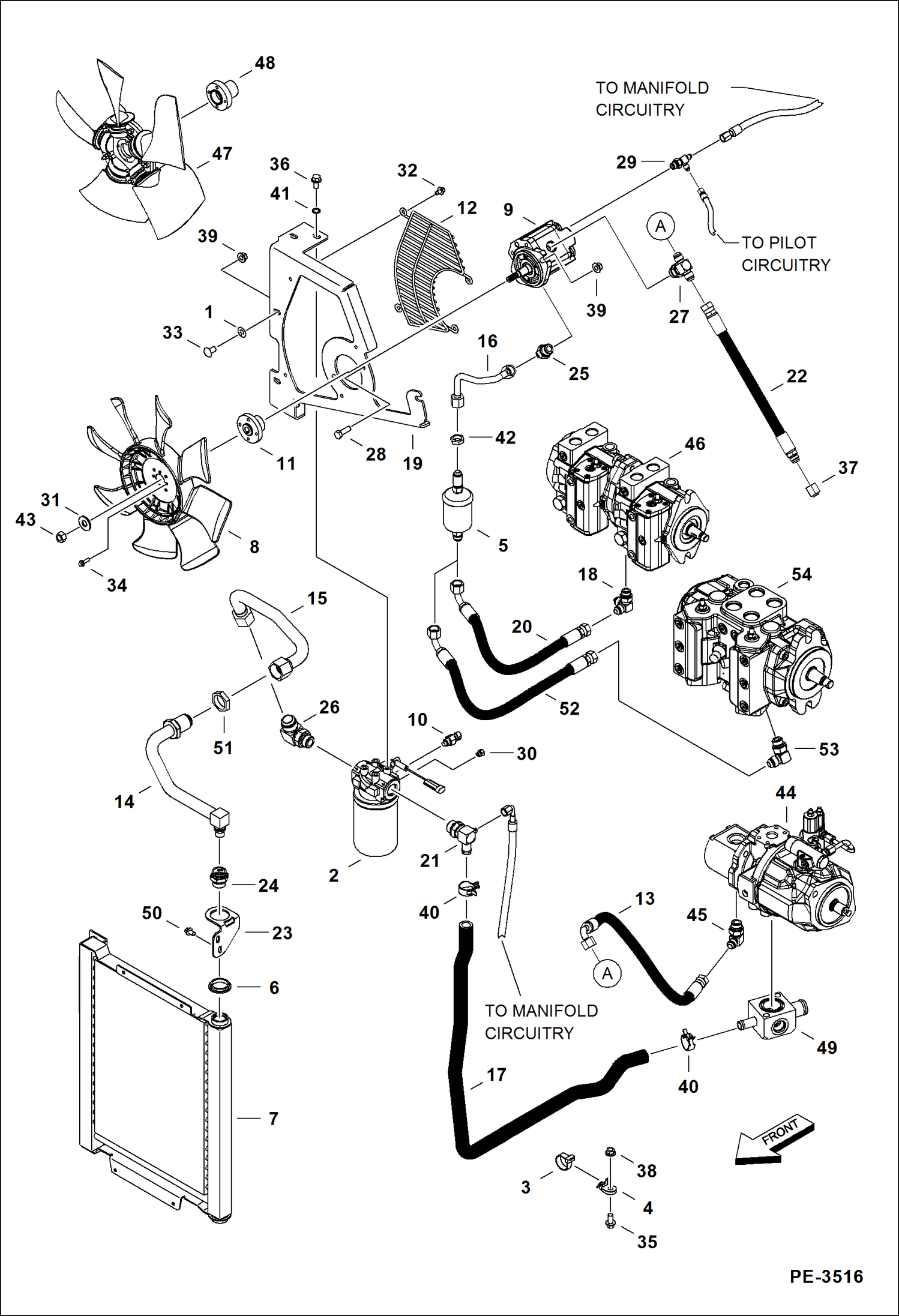 Схема запчастей Bobcat 435 - HYDRAULIC/HYDROSTATIC CIRCUITRY (Cooler/Filter & Fan Motor) HYDRAULIC/HYDROSTATIC SYSTEM