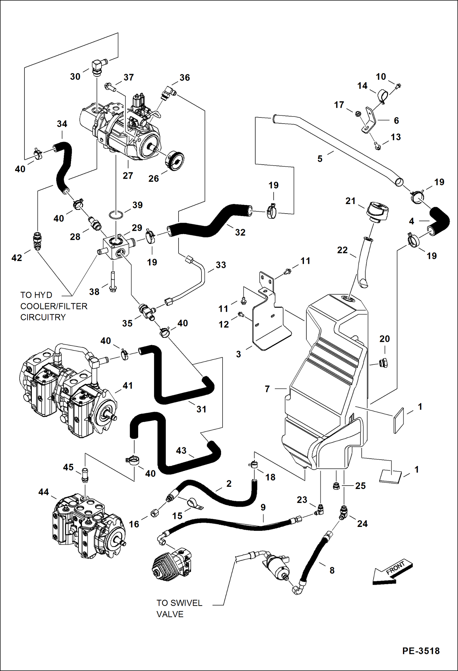 Схема запчастей Bobcat 435 - HYDRAULIC/HYDROSTATIC CIRCUITRY (Tank & Pump) HYDRAULIC/HYDROSTATIC SYSTEM