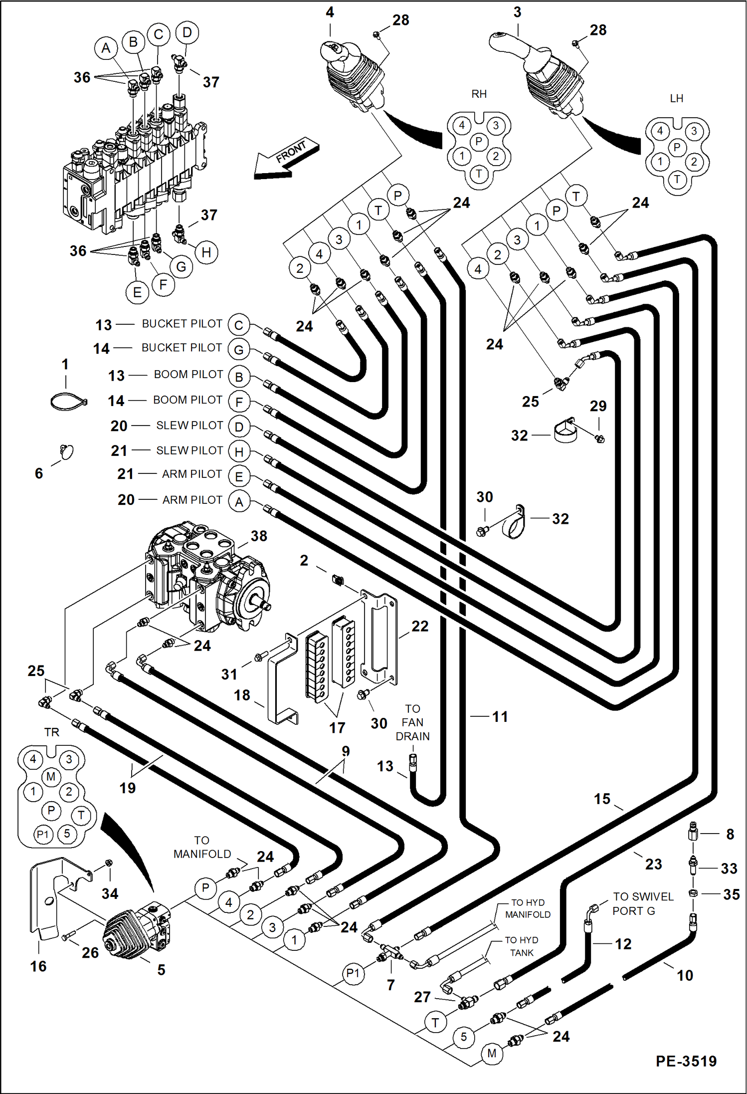 Схема запчастей Bobcat 435 - HYDRAULIC/HYDROSTATIC CIRCUITRY (Pilot) HYDRAULIC/HYDROSTATIC SYSTEM