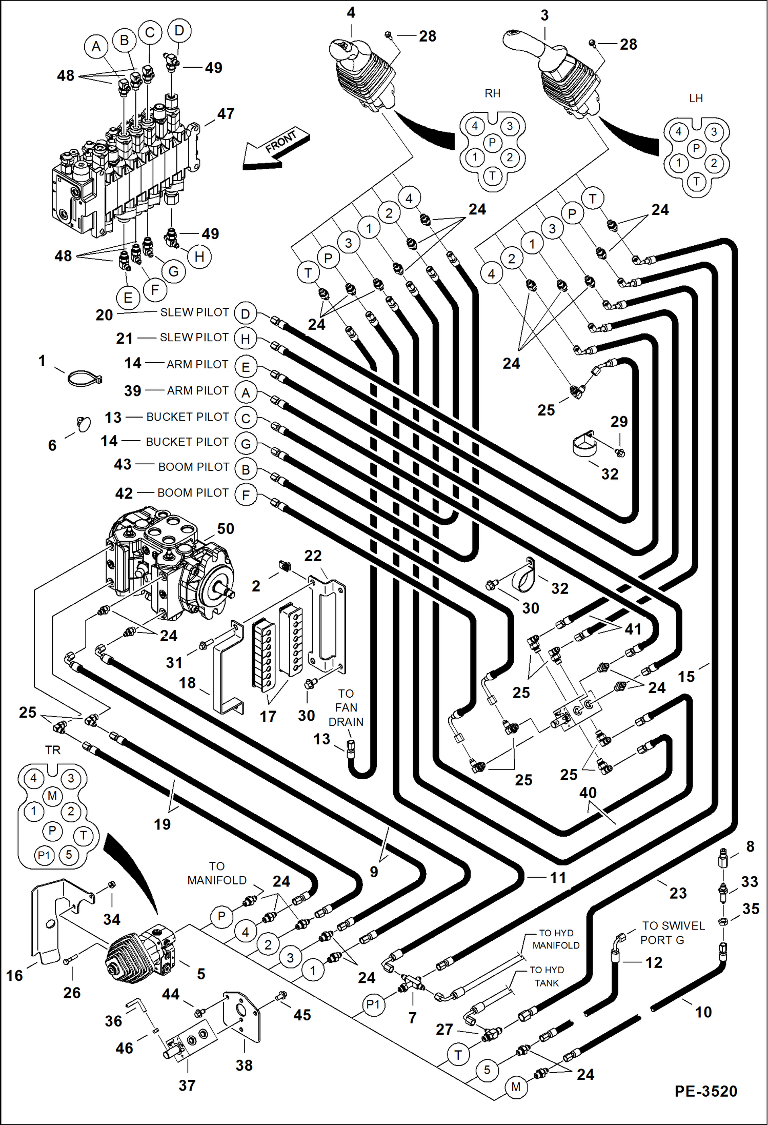 Схема запчастей Bobcat 435 - HYDRAULIC/HYDROSTATIC CIRCUITRY (Pilot ISO/STD) HYDRAULIC/HYDROSTATIC SYSTEM