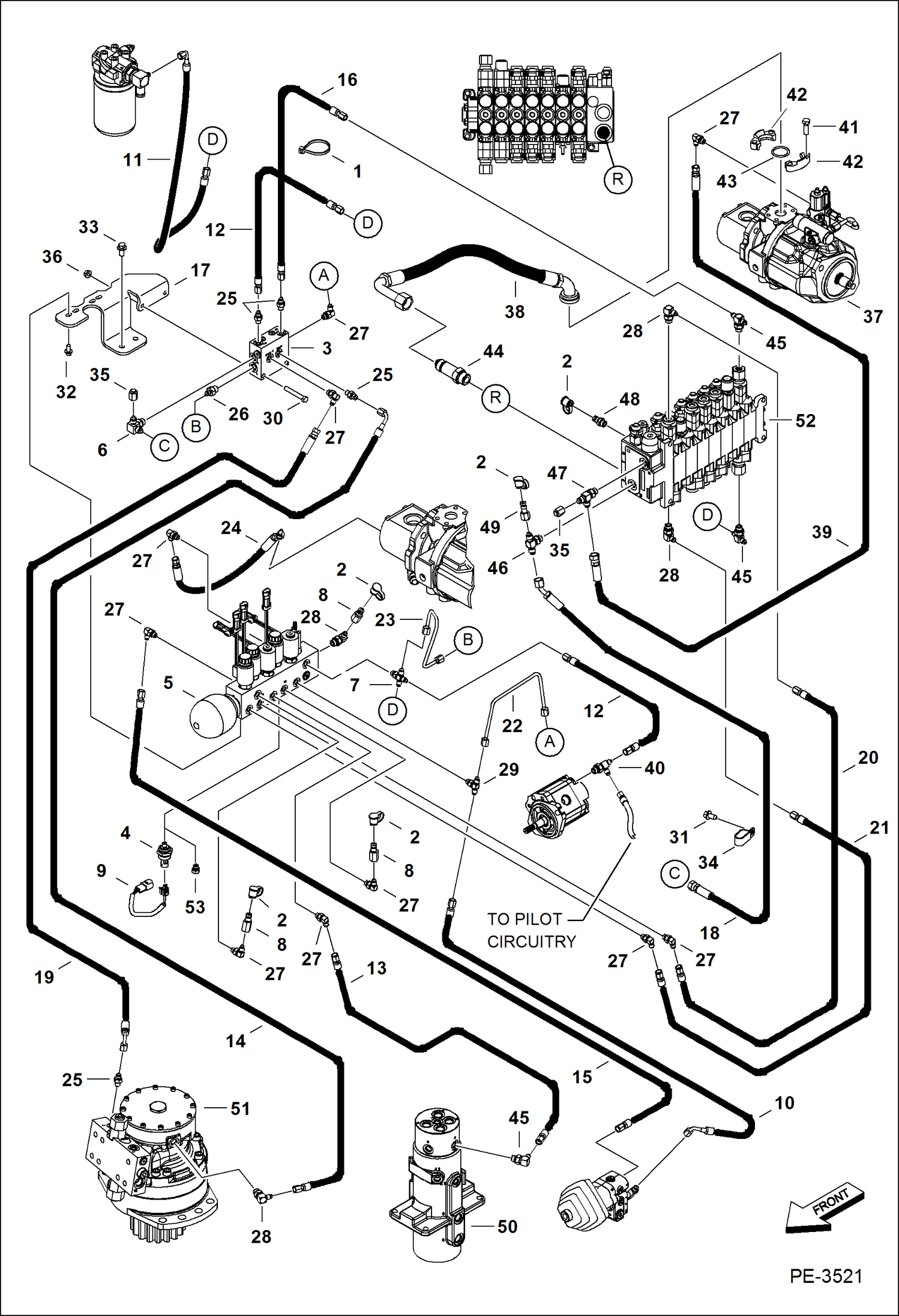 Схема запчастей Bobcat 435 - HYDRAULIC CIRCUITRY (Manifold & Pump) HYDRAULIC/HYDROSTATIC SYSTEM