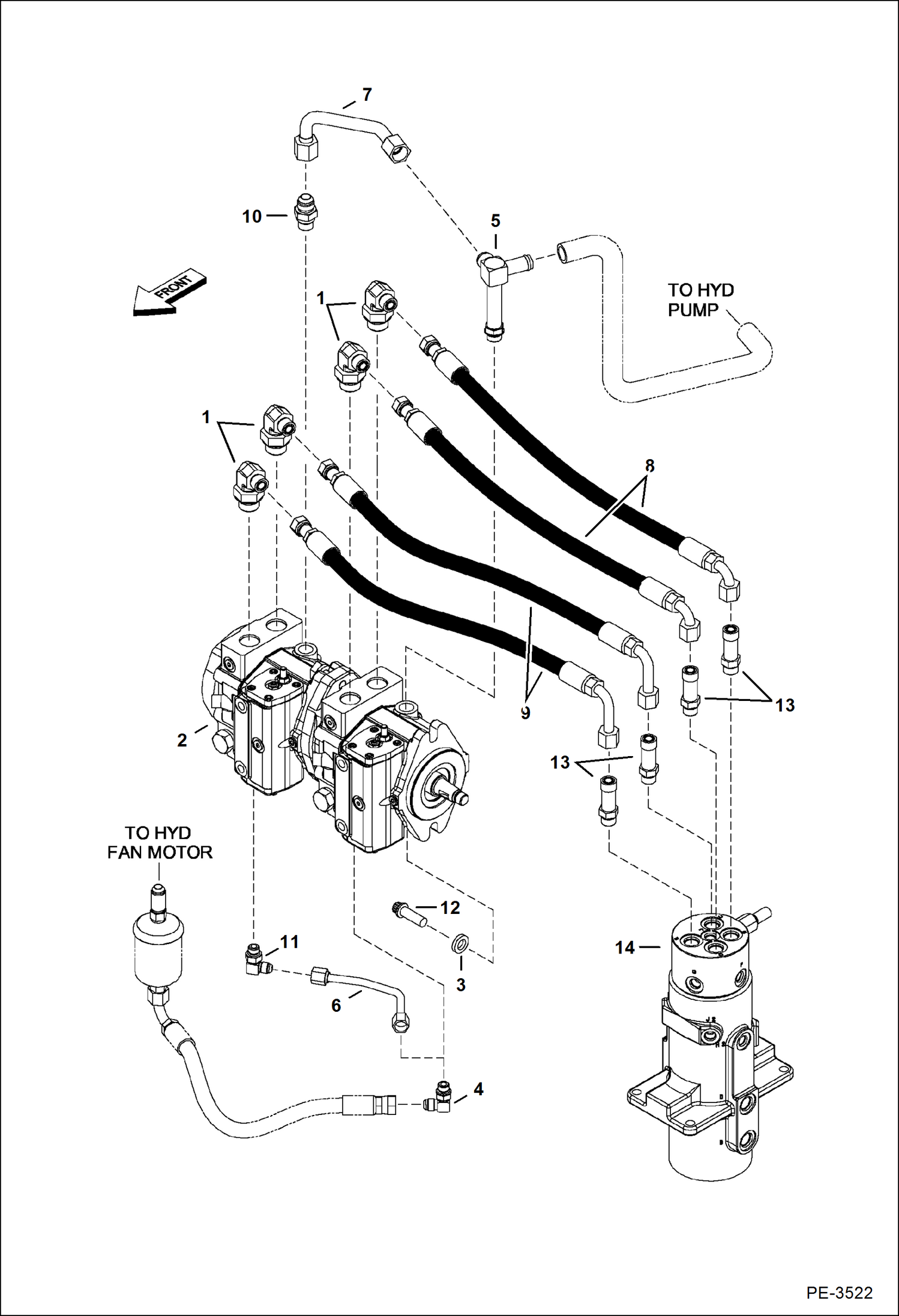 Схема запчастей Bobcat 435 - HYDROSTATIC CIRCUITRY (Hydrostatic Pump) (S/N AACD11078 & Below, AA8A11017 & Below) HYDRAULIC/HYDROSTATIC SYSTEM