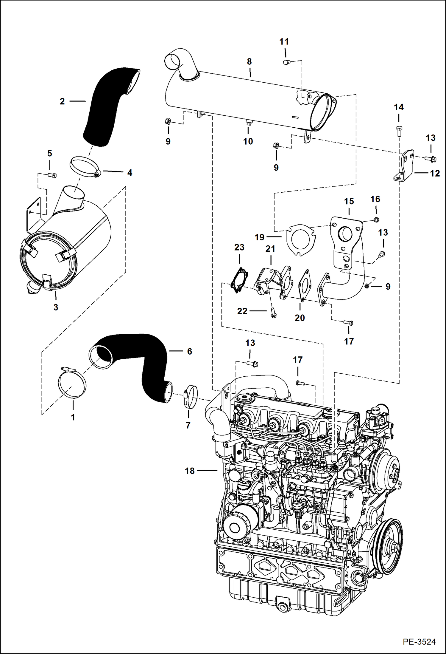 Схема запчастей Bobcat A-Series - ENGINE & ATTACHING PARTS (Air Cleaner, Muffler) POWER UNIT