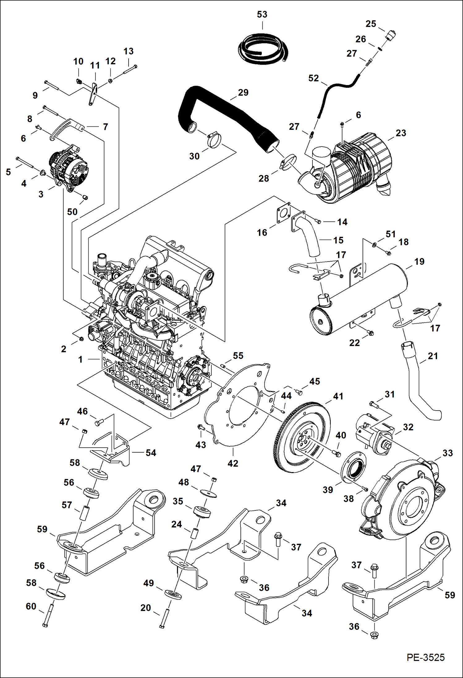 Схема запчастей Bobcat 337 - ENGINE & ATTACHING PARTS (Air Cleaner, Muffler, Engine Mounts) POWER UNIT