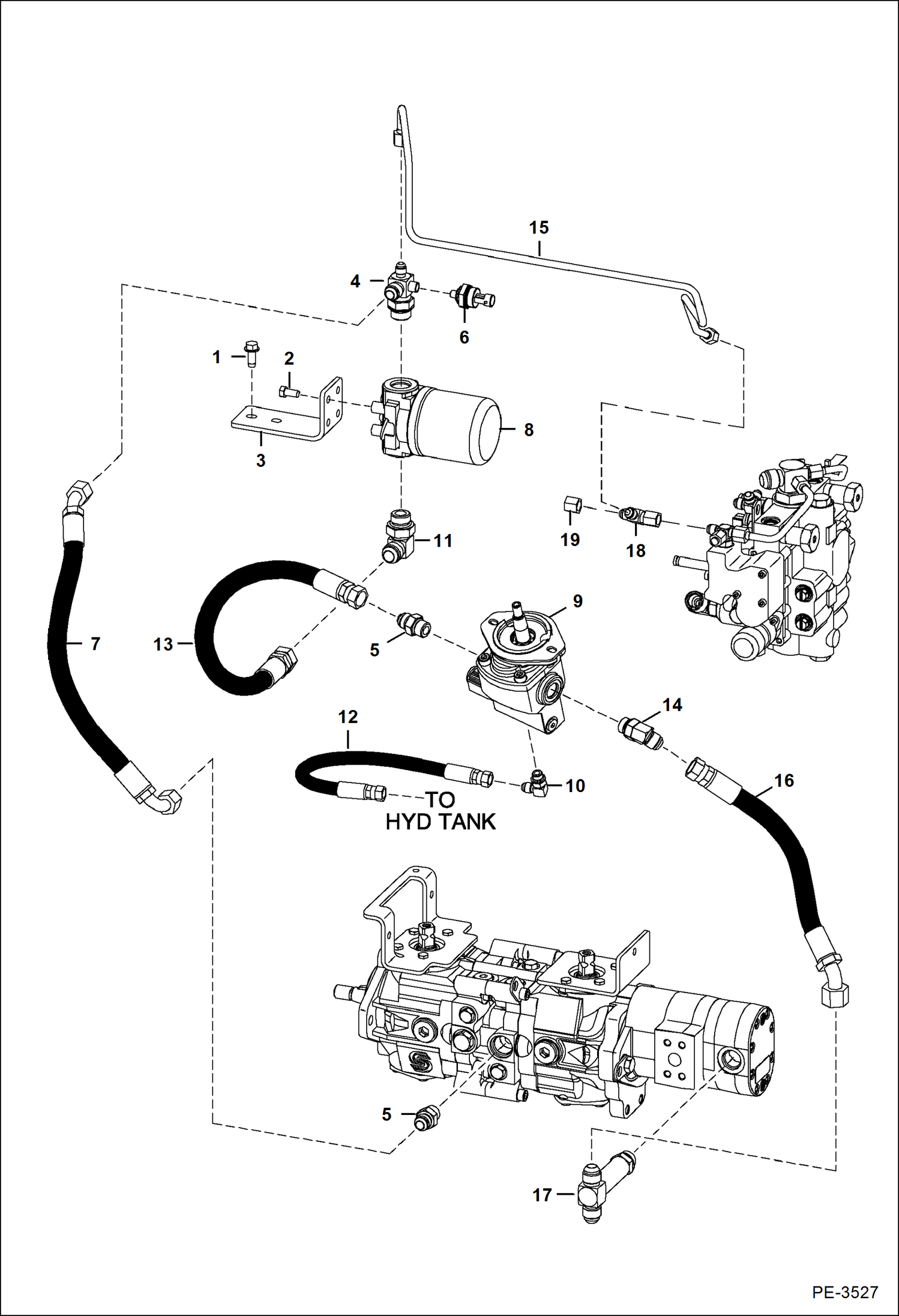 Схема запчастей Bobcat S-Series - HYDROSTATIC CIRCUITRY (Cooling Fan) (S/N A3KY30001 & Above, AU4Y11001 & Above) HYDROSTATIC SYSTEM