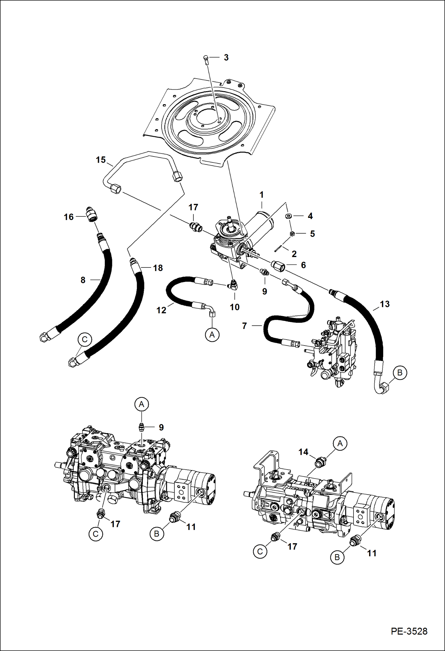 Схема запчастей Bobcat S-Series - HYDROSTATIC CIRCUITRY (Cooling Fan) (S/N A3L130001 & Above) HYDROSTATIC SYSTEM