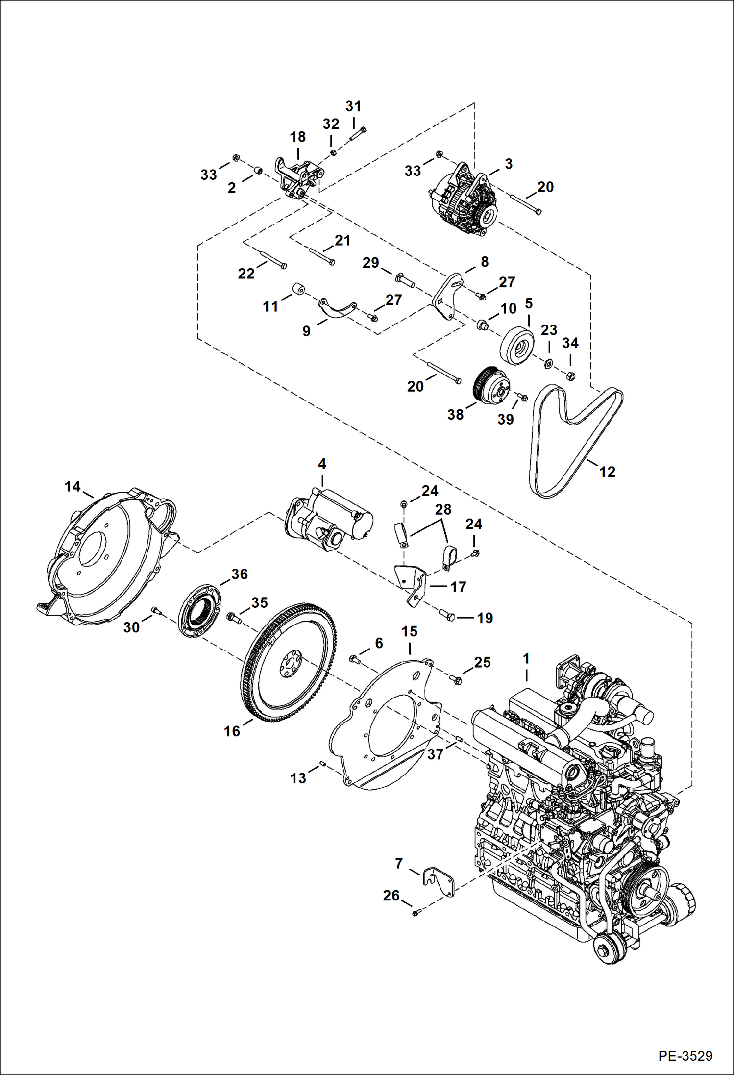 Схема запчастей Bobcat 435 - ENGINE & ATTACHING PARTS (Starter & Alternator) POWER UNIT