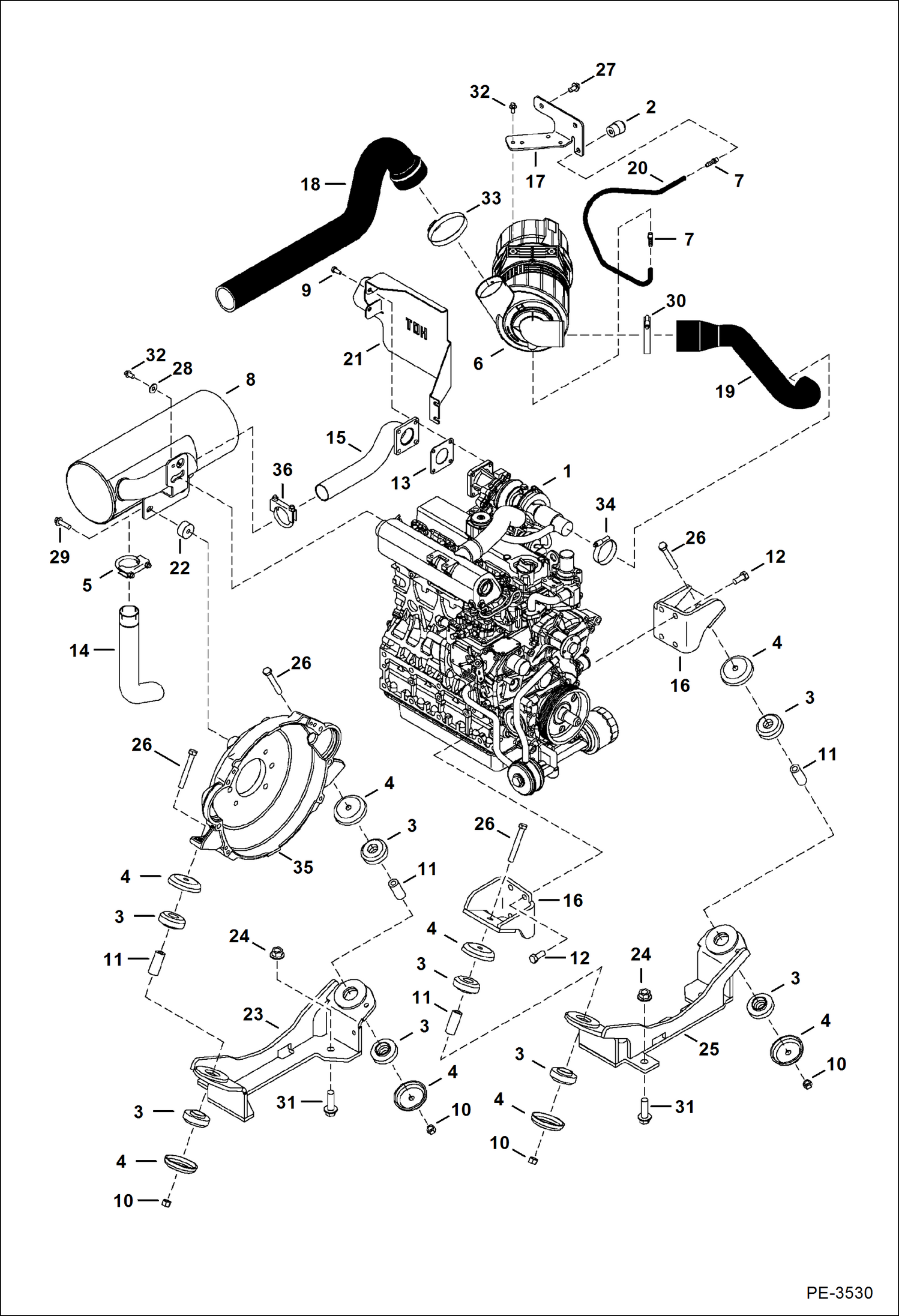 Схема запчастей Bobcat 435 - ENGINE & ATTACHING PARTS (Air Cleaner, Muffler, Engine Mounts) POWER UNIT