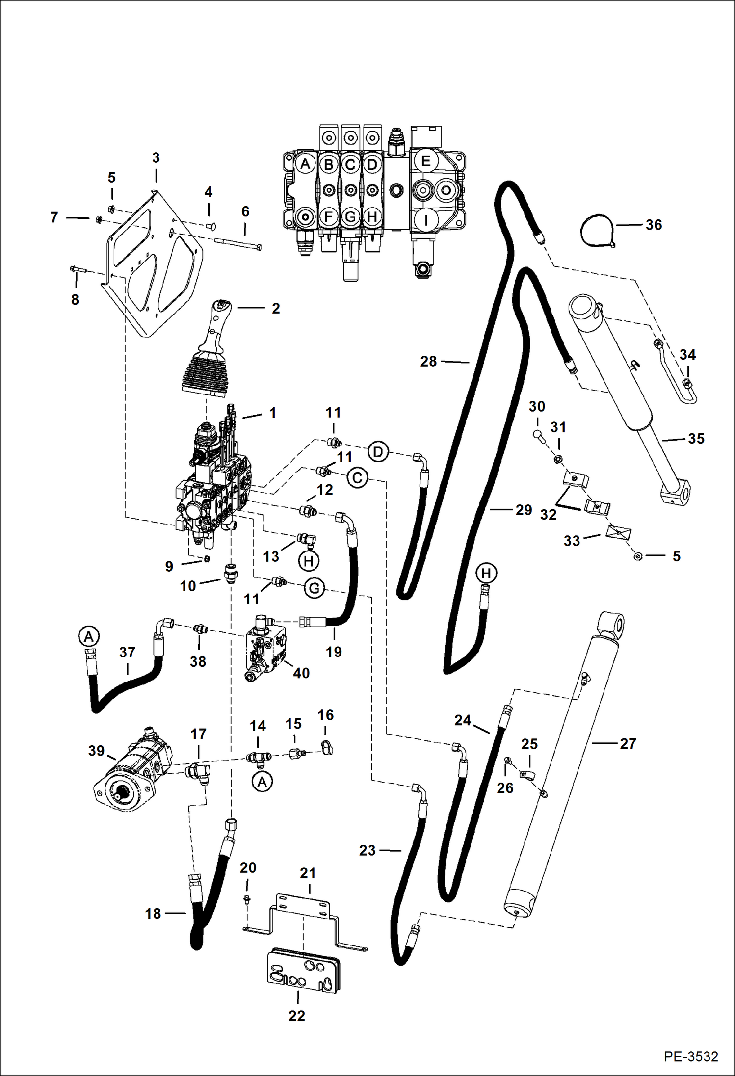 Схема запчастей Bobcat 5600 - HYDRAULIC CIRCUITRY (Work W/Power Bob-Tach) (A0W111616 & Above) HYDRAULIC SYSTEM