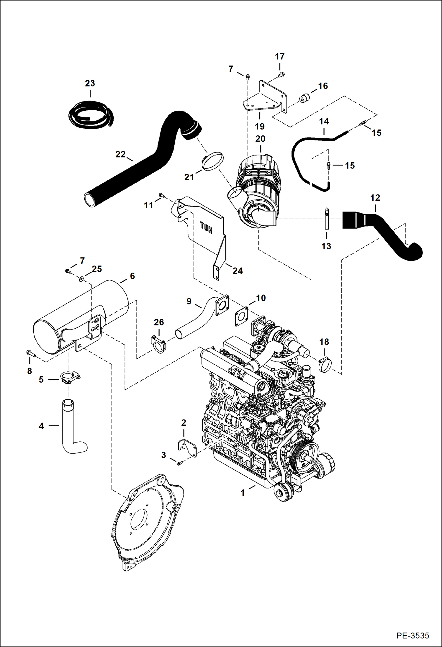 Схема запчастей Bobcat 435 - ENGINE & ATTACHING PARTS (Air Cleaner, Muffler) POWER UNIT