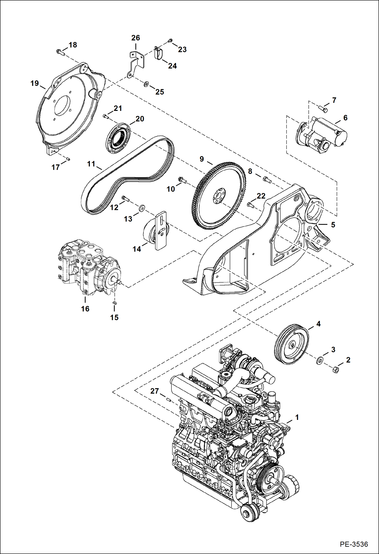 Схема запчастей Bobcat 435 - ENGINE & ATTACHING PARTS (Belt Drive System) POWER UNIT