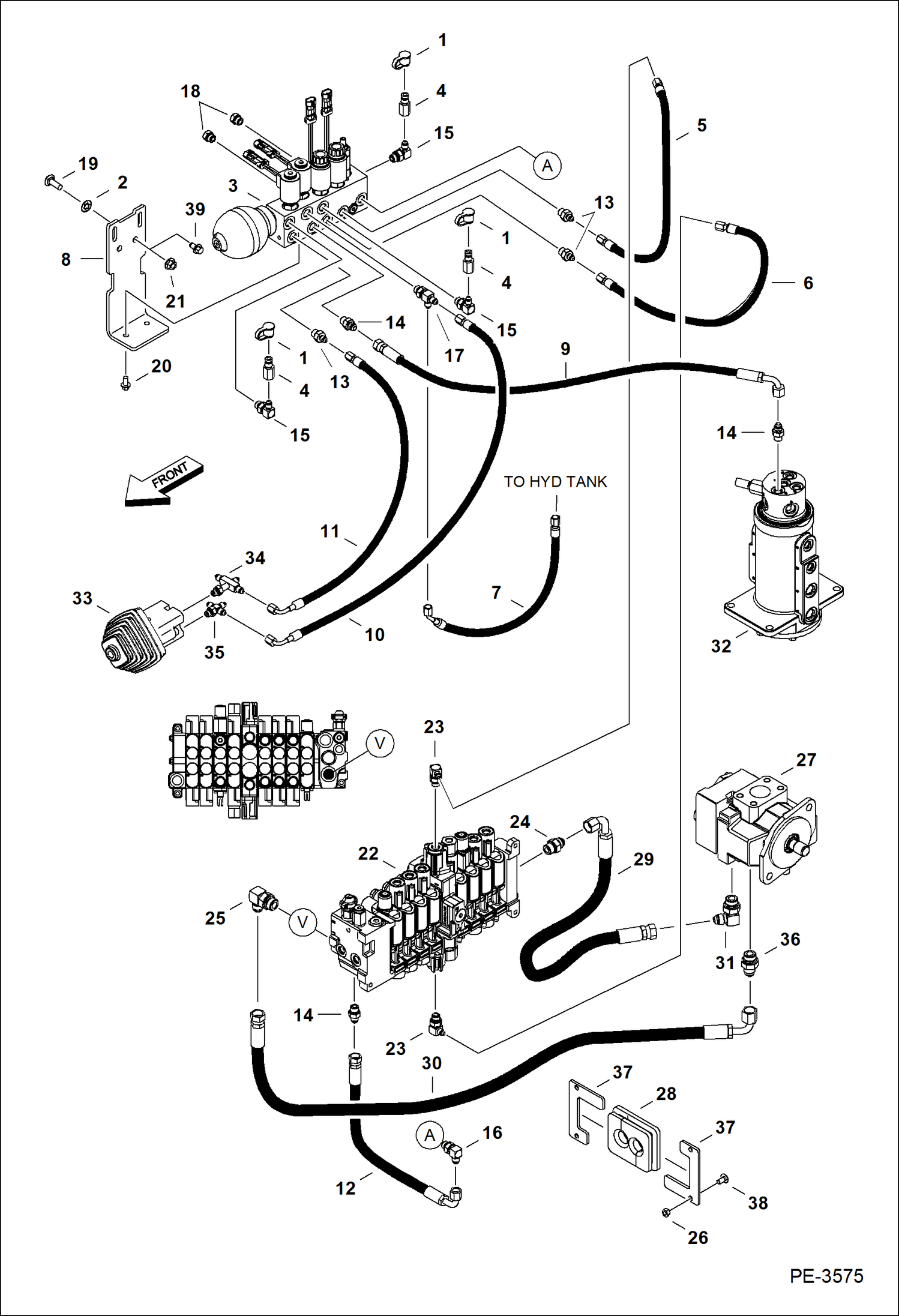 Схема запчастей Bobcat 425 - HYDRAULIC CIRCUITRY (Manifold & Pump) HYDRAULIC SYSTEM