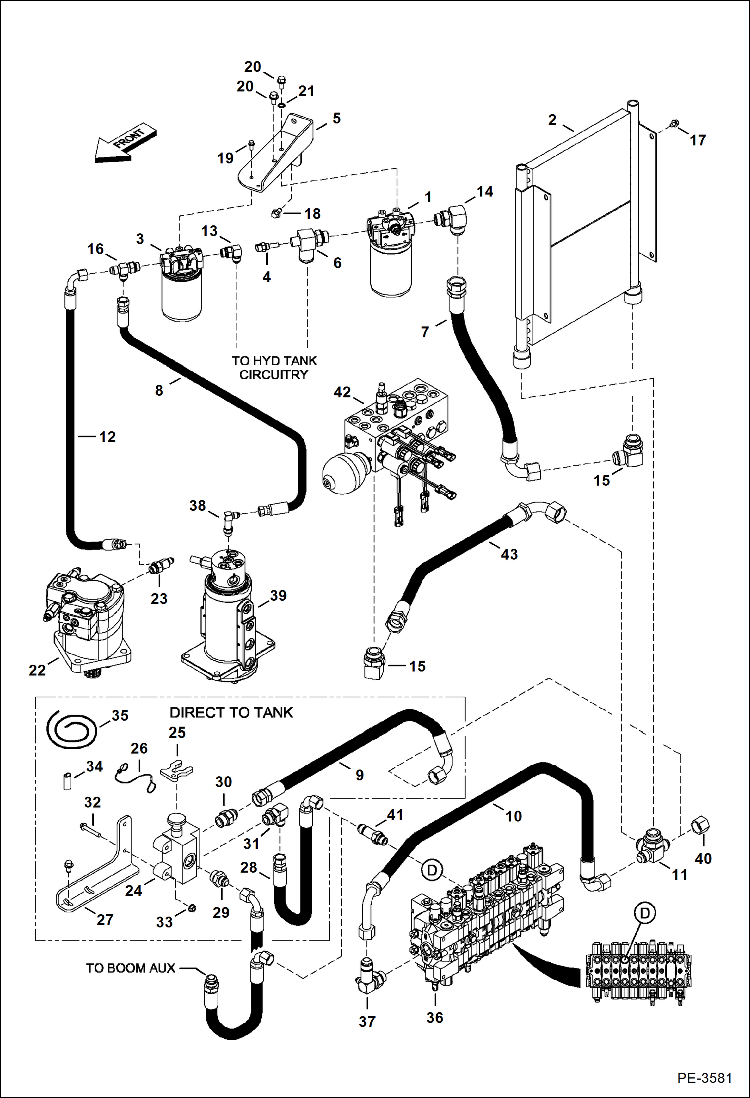 Схема запчастей Bobcat 325 - HYDRAULIC CIRCUITRY (Cooler/Filter & Direct to Tank Option) HYDRAULIC SYSTEM