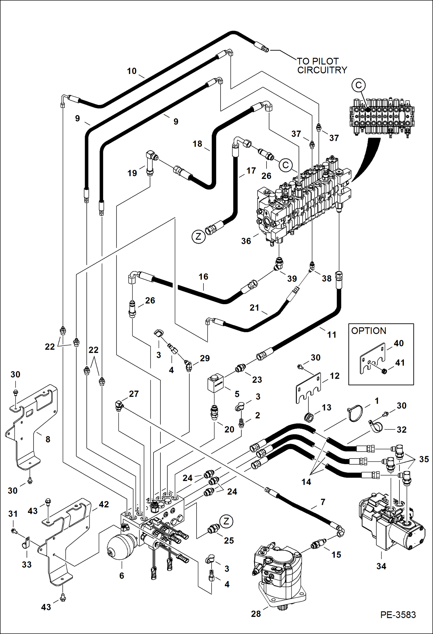 Схема запчастей Bobcat 325 - HYDRAULIC CIRCUITRY (Manifold & Pump) HYDRAULIC SYSTEM