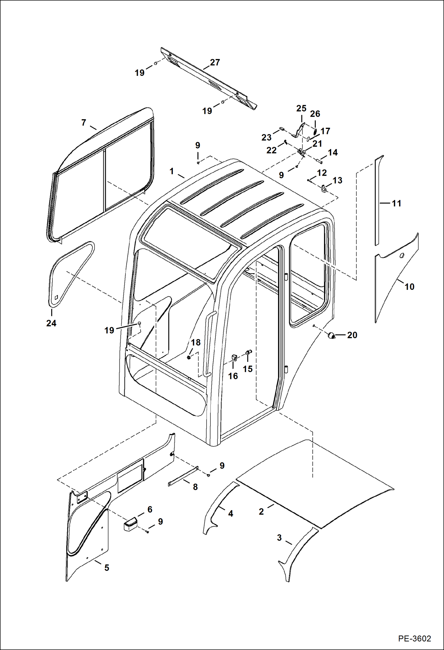 Схема запчастей Bobcat 323 - OPERATOR CAB (RH Window & Insulation) MAIN FRAME