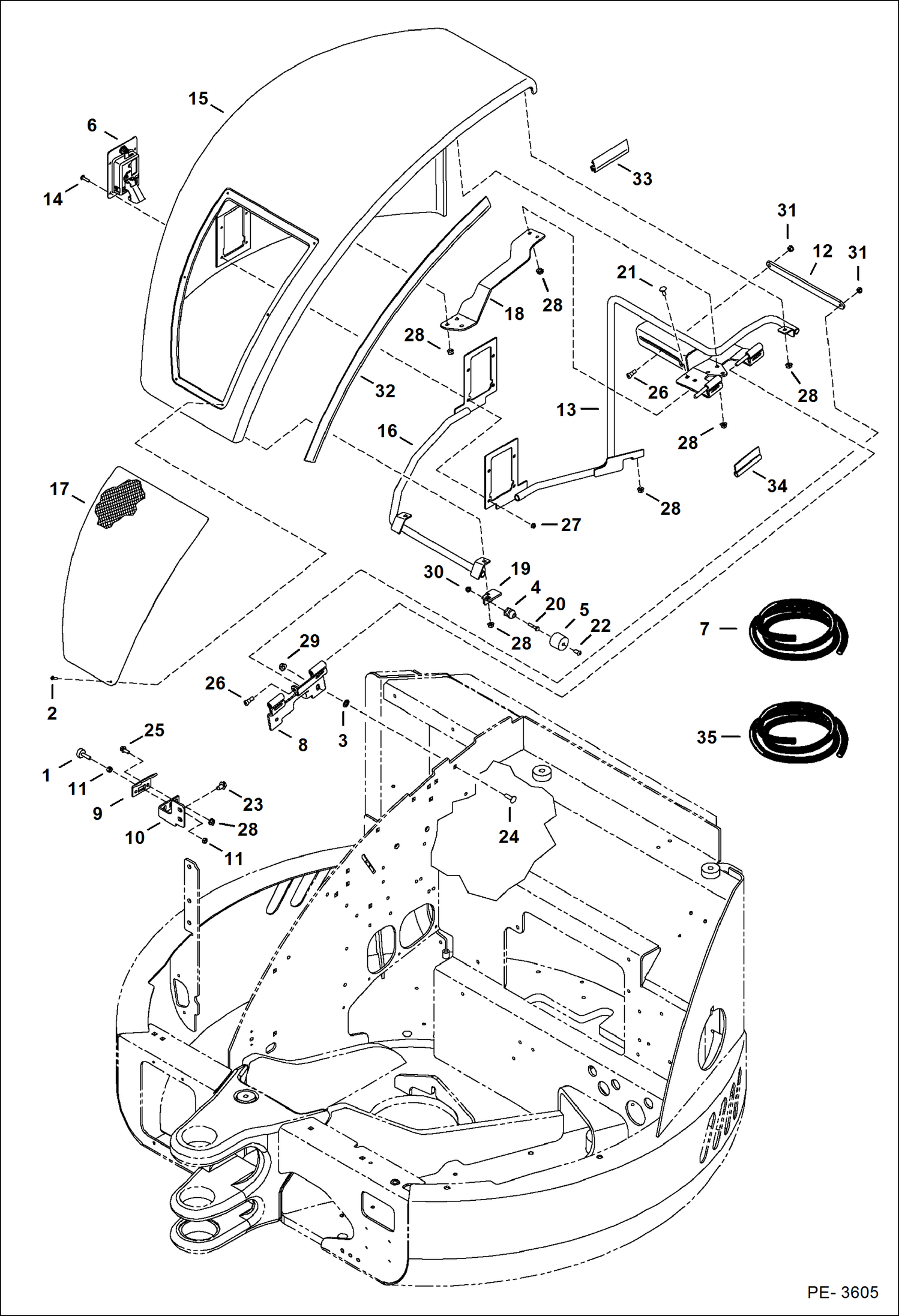 Схема запчастей Bobcat 435 - RH COVER (S/N AA8911055 & Below, AACB11121 & Below) MAIN FRAME