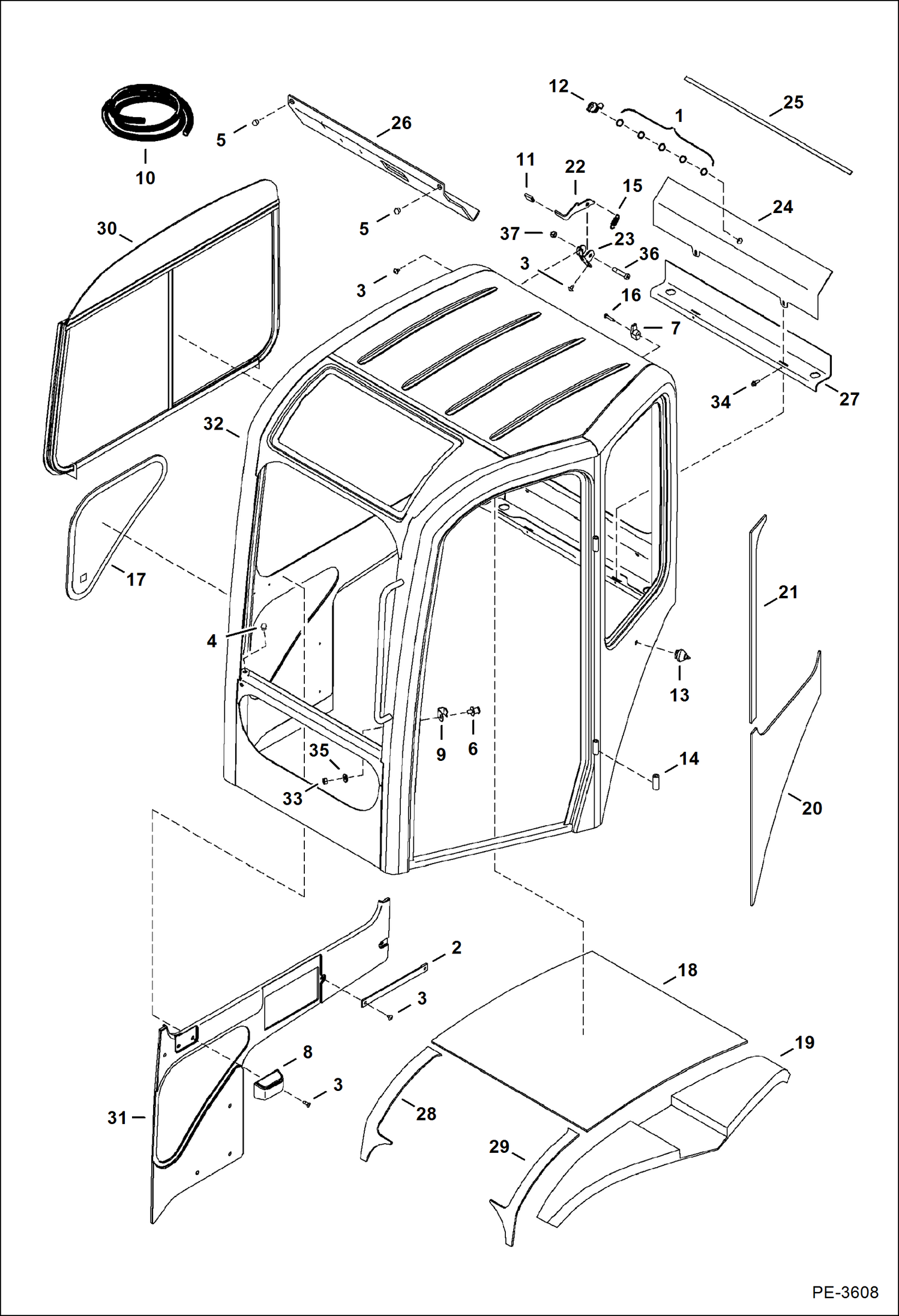 Схема запчастей Bobcat 430 - OPERATOR CAB (RH Window & Insulation) MAIN FRAME