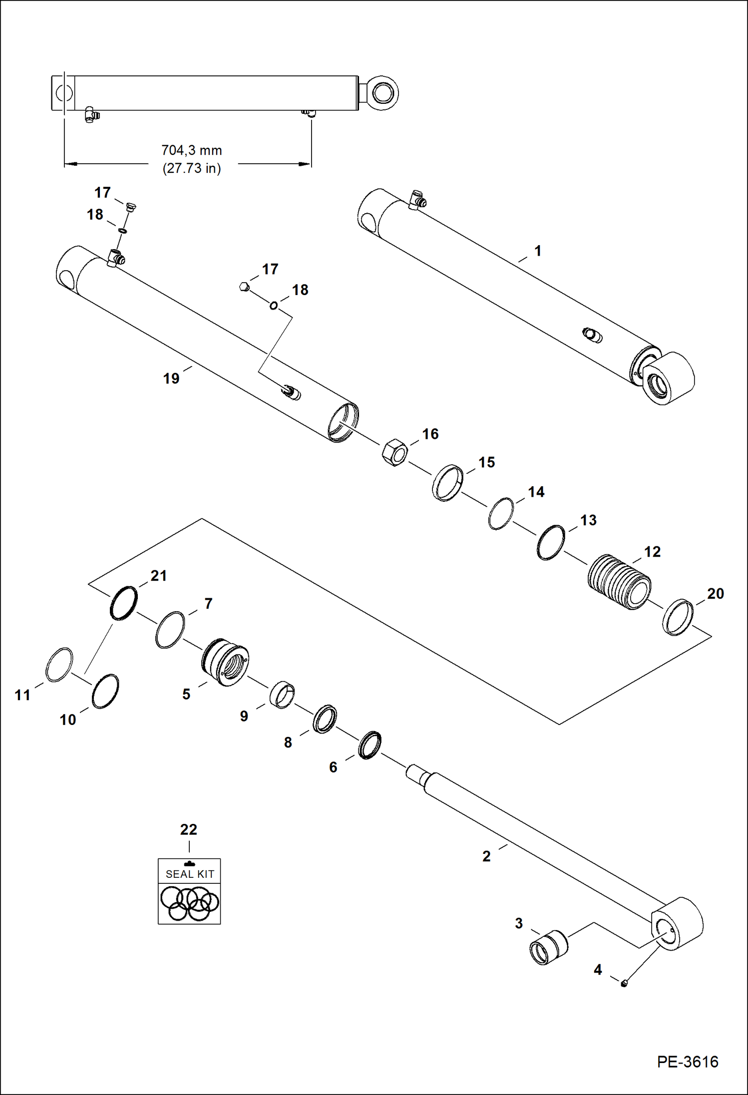 Схема запчастей Bobcat 435 - SWING CYLINDER (704 mm - 27.73) HYDRAULIC SYSTEM