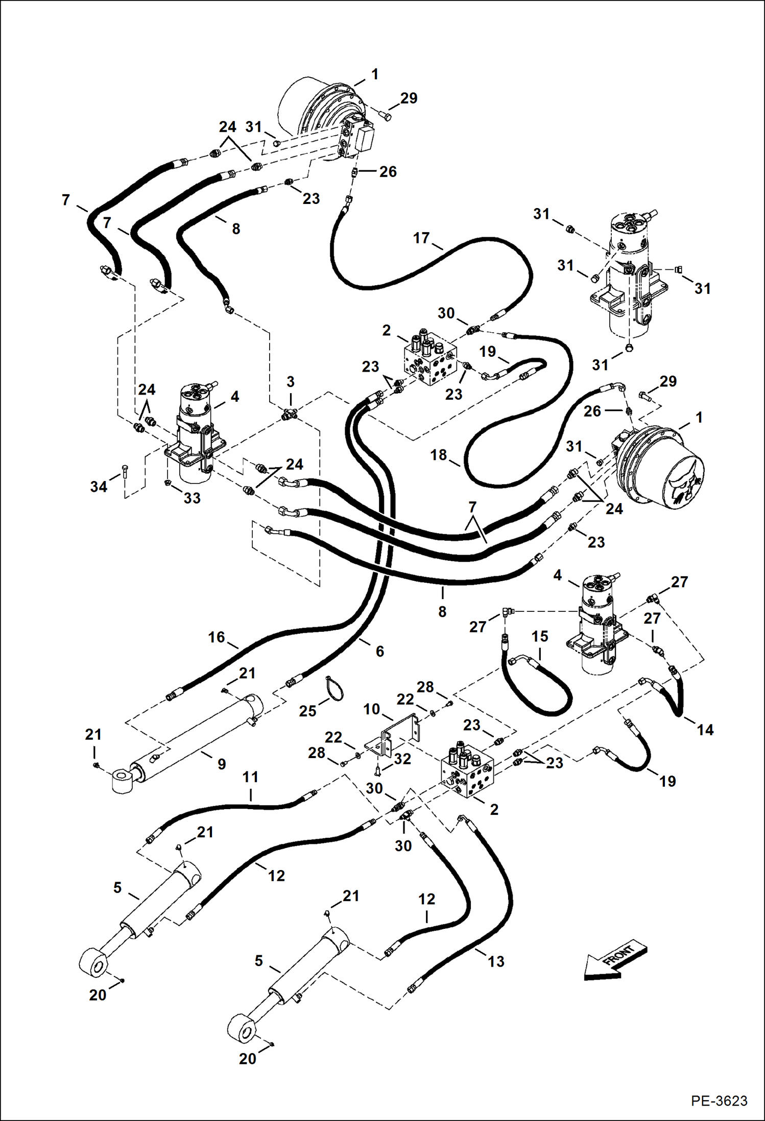 Схема запчастей Bobcat 430 - HYDRAULIC CIRCUITRY (Lower)(W/Angle Blade Option) HYDRAULIC SYSTEM