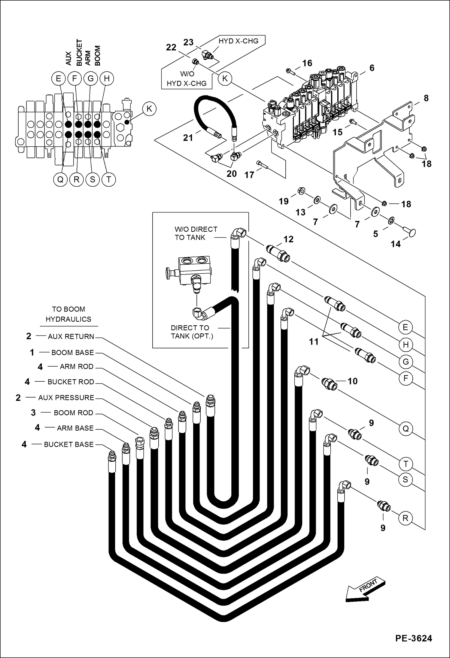 Схема запчастей Bobcat 430 - HYDRAULIC CIRCUITRY (Work Hoses & Control Valve) HYDRAULIC SYSTEM