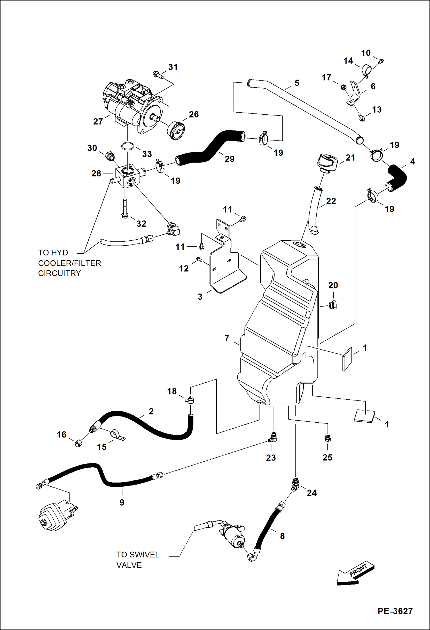 Схема запчастей Bobcat 430 - HYDRAULIC CIRCUITRY (Tank & Pump) HYDRAULIC SYSTEM