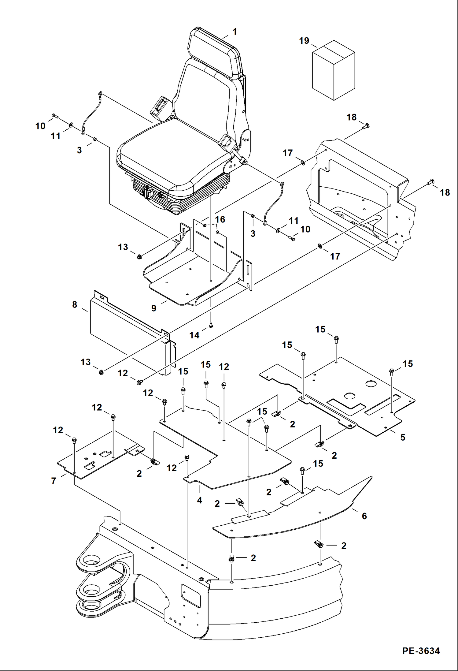 Схема запчастей Bobcat 430 - OPERATOR AREA & SEAT MAIN FRAME