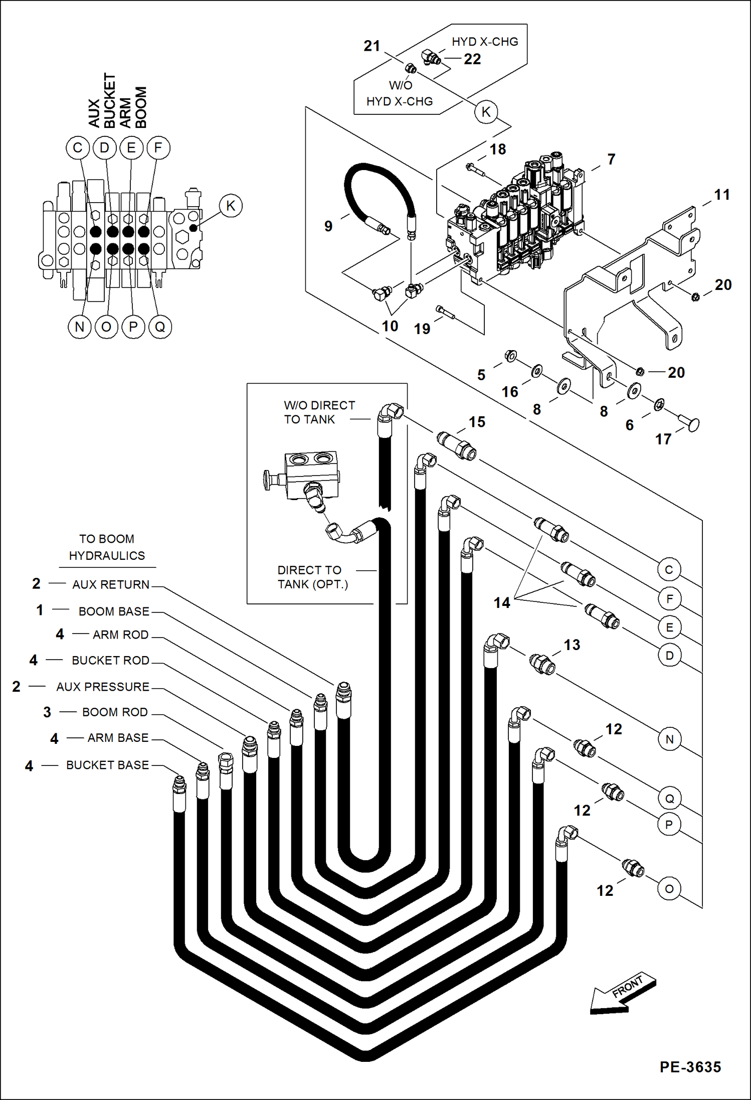 Схема запчастей Bobcat 430 - HYDRAULIC CIRCUITRY (Work Hoses & Control Valve) HYDRAULIC/HYDROSTATIC SYSTEM