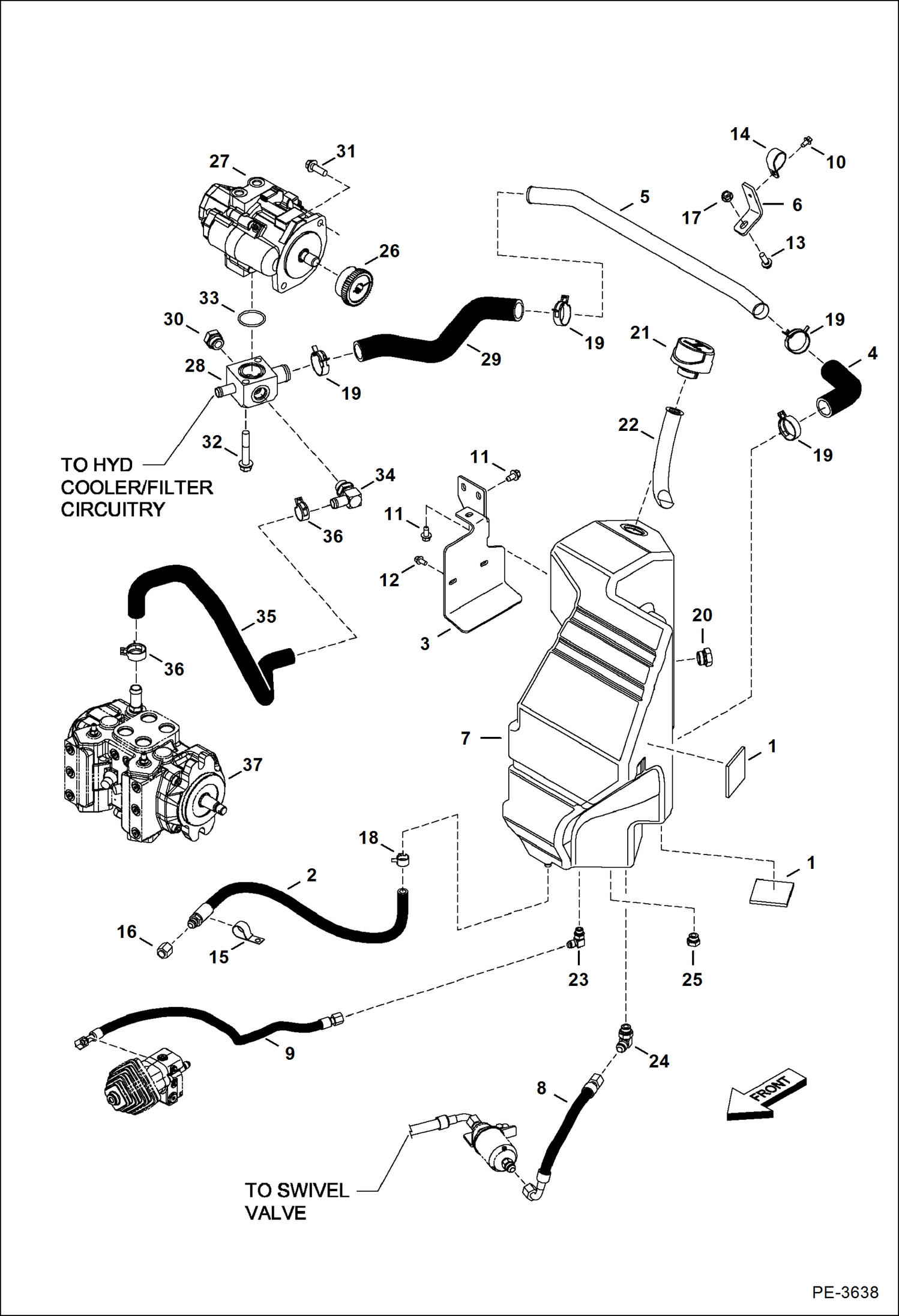 Схема запчастей Bobcat 430 - HYDRAULIC/HYDROSTATIC CIRCUITRY (Tank & Pump) HYDRAULIC/HYDROSTATIC SYSTEM