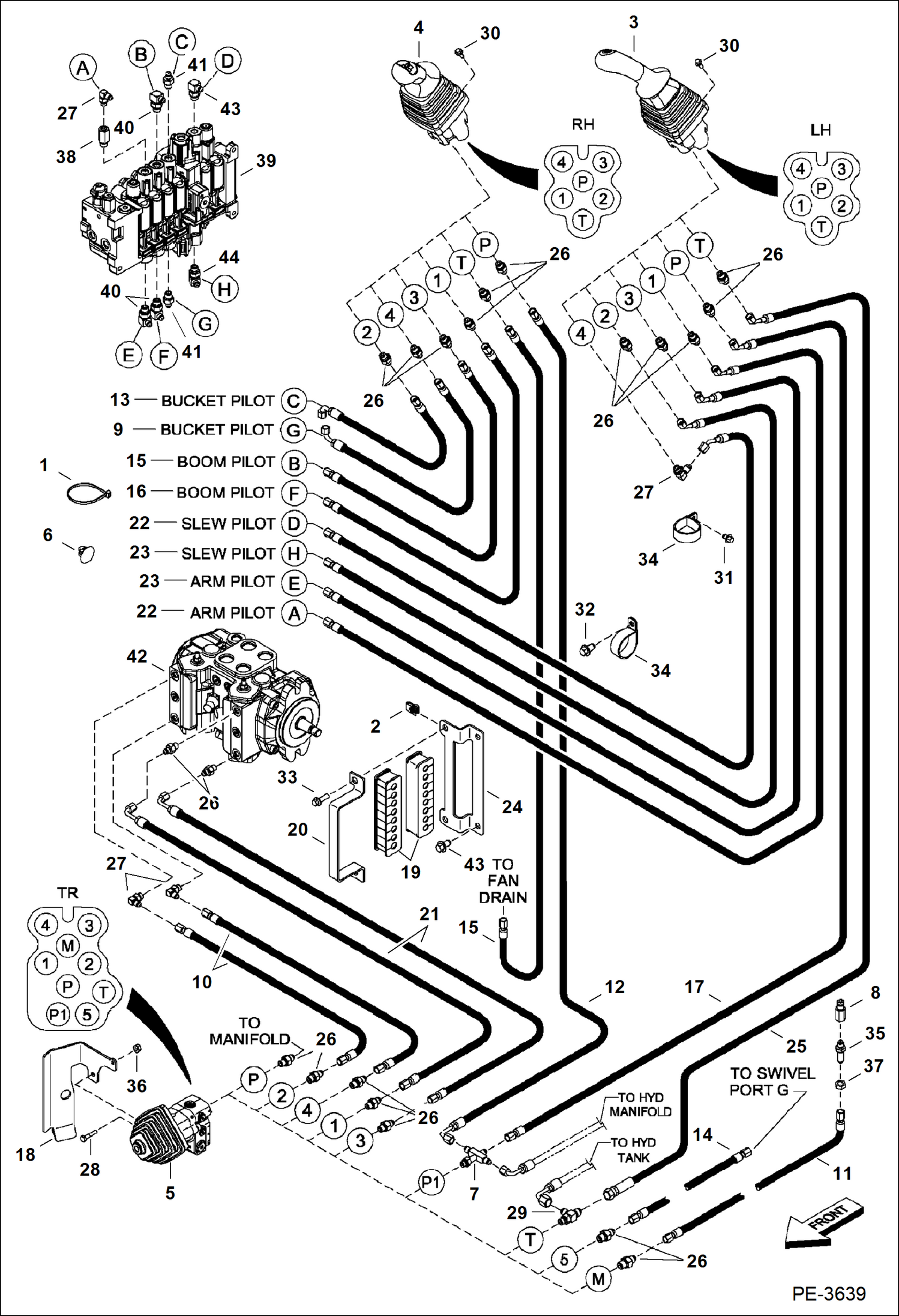 Схема запчастей Bobcat 430 - HYDRAULIC/HYDROSTATIC CIRCUITRY (Pilot) HYDRAULIC/HYDROSTATIC SYSTEM