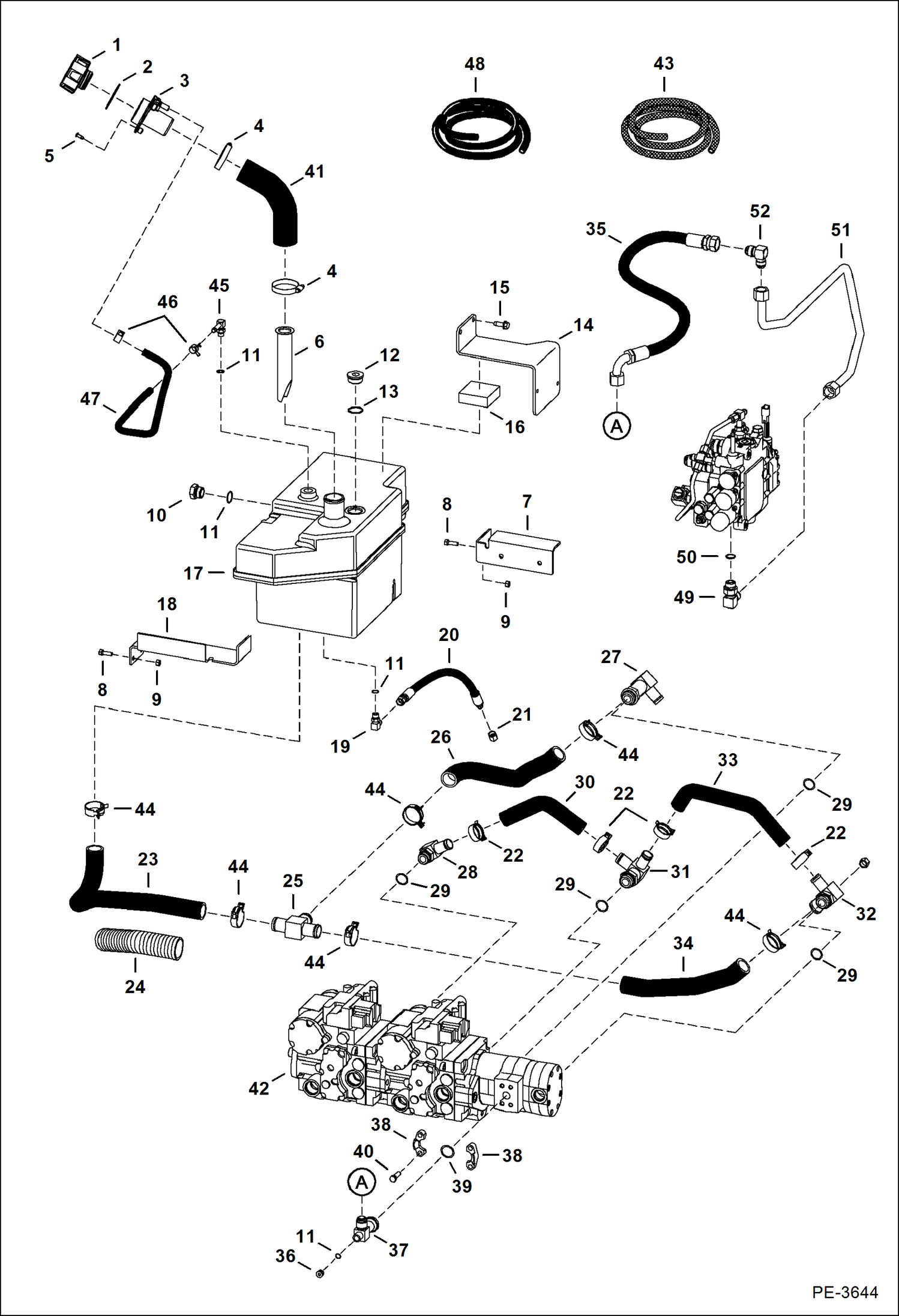 Схема запчастей Bobcat A-Series - HYDROSTATIC CIRCUITRY (W/Tank) (S/N 521111518 & Above, 521211001 & Above) HYDROSTATIC SYSTEM