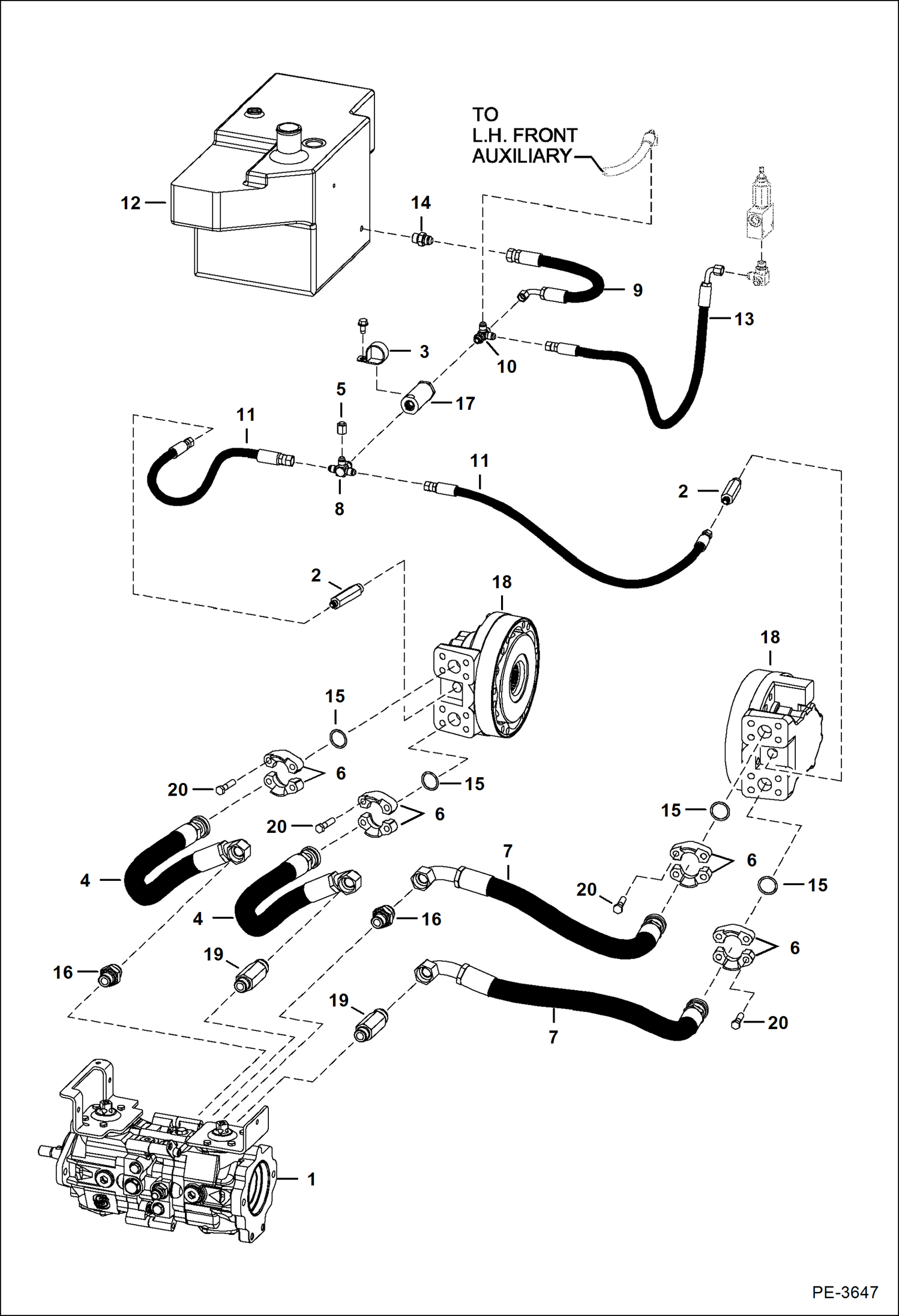 Схема запчастей Bobcat S-Series - HYDROSTATIC CIRCUITRY (W/Motors) (Manual Controls, AHC & ACS) HYDROSTATIC SYSTEM