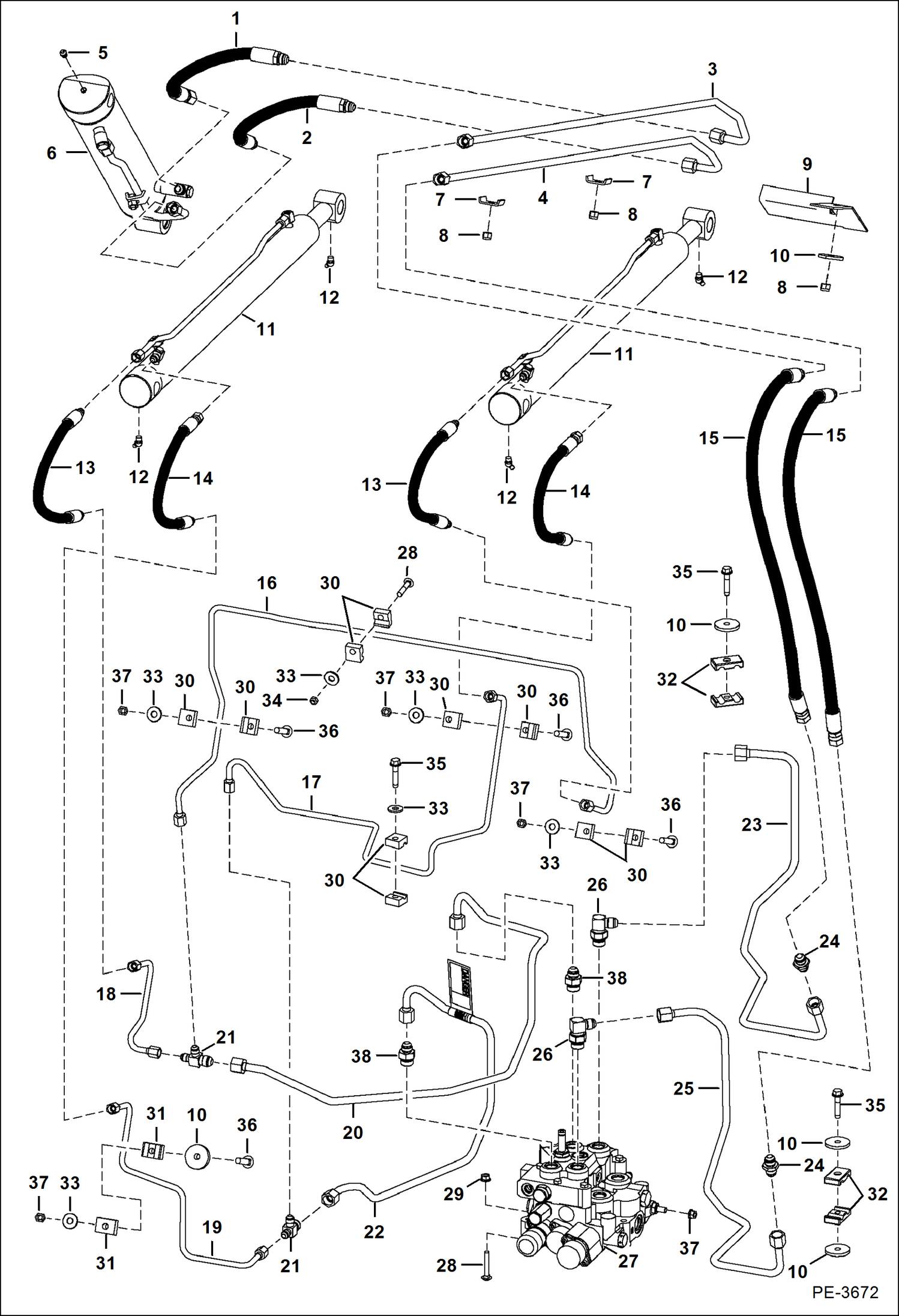 Схема запчастей Bobcat S-Series - HYDRAULIC CIRCUITRY (W/O Bucket Postion Valve) HYDRAULIC SYSTEM