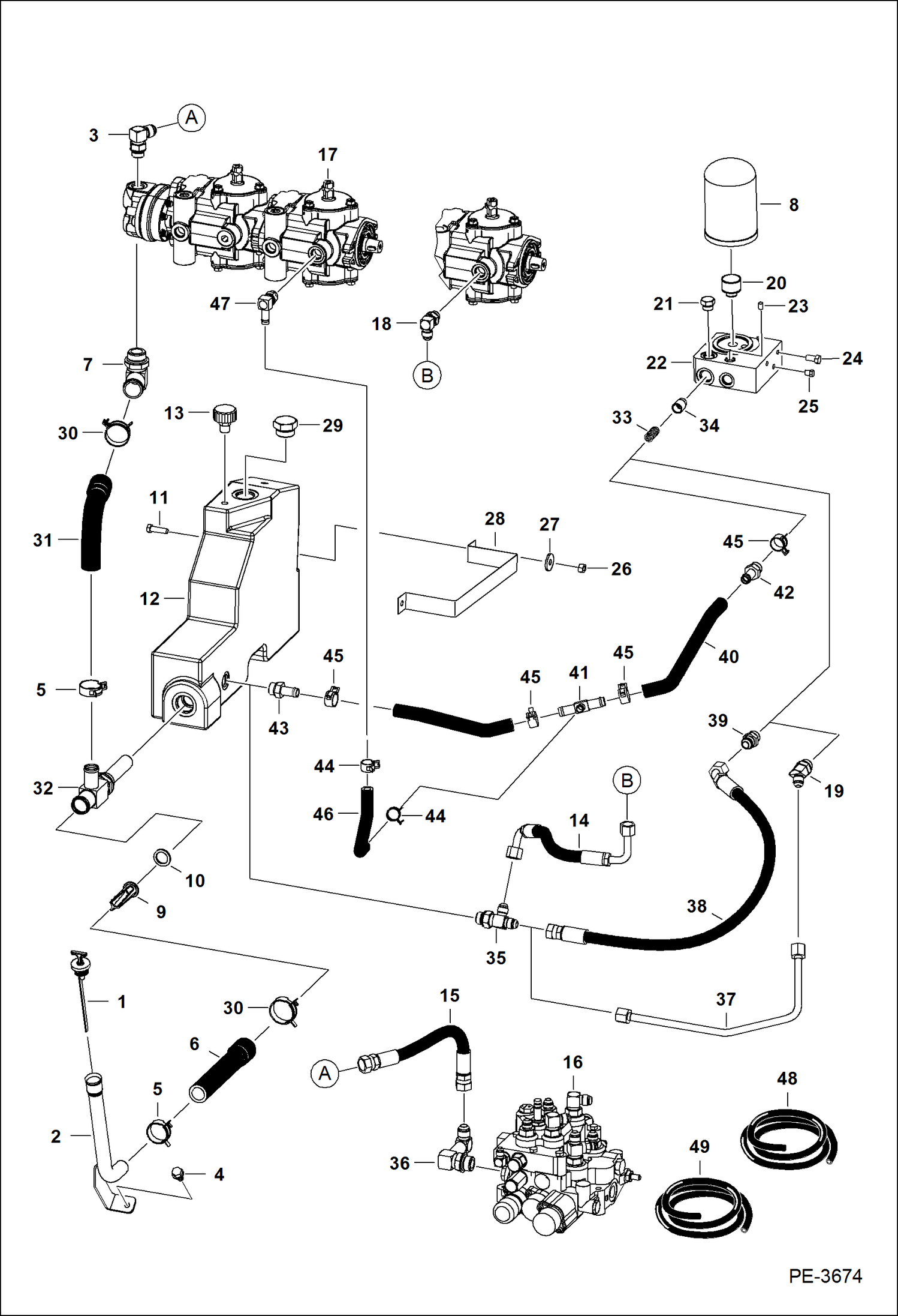 Схема запчастей Bobcat S-Series - HYDROSTATIC CIRCUITRY (Tank & FIlter) HYDROSTATIC SYSTEM