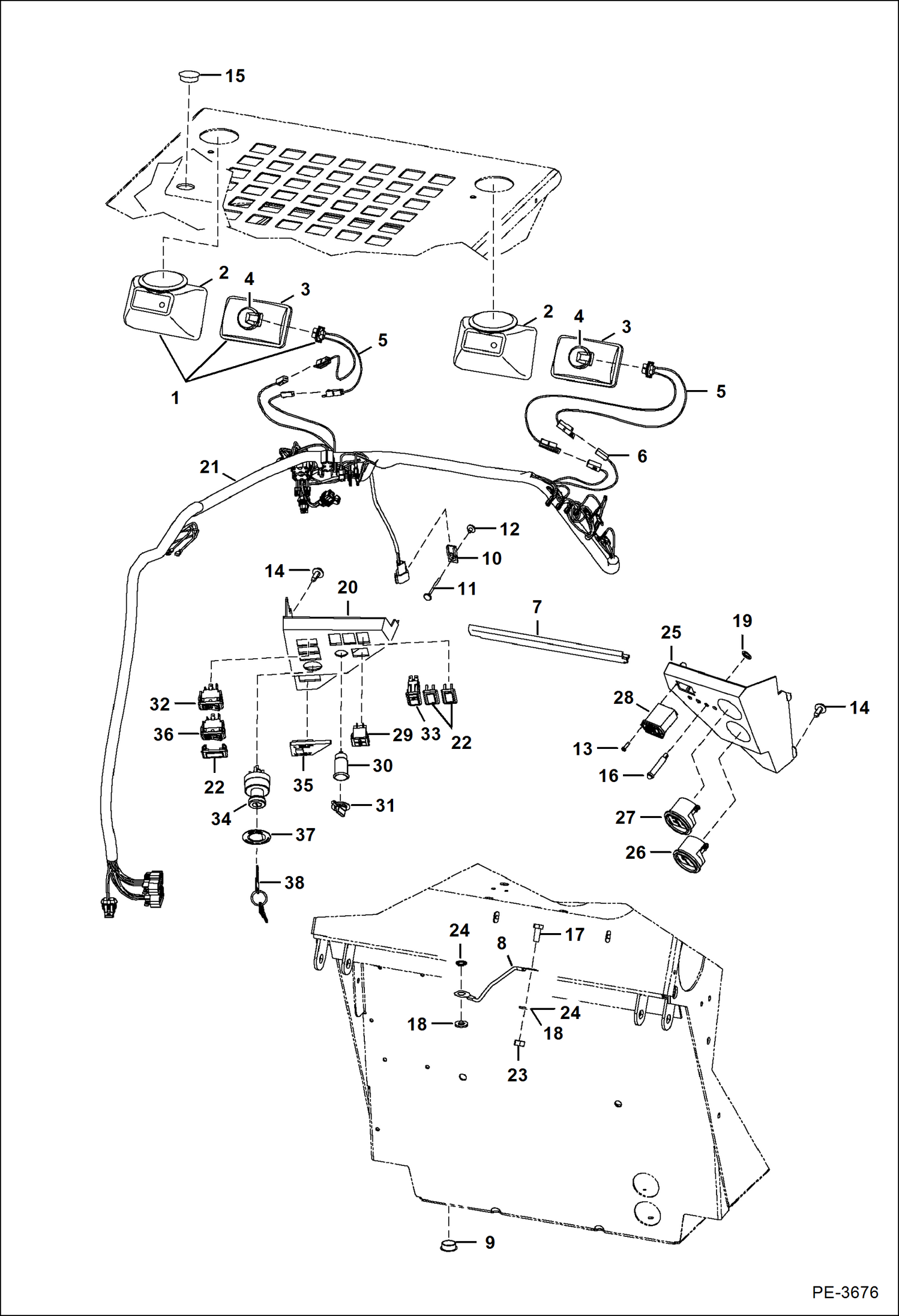 Схема запчастей Bobcat S-Series - CAB ELECTRICAL CIRCUITRY ELECTRICAL SYSTEM