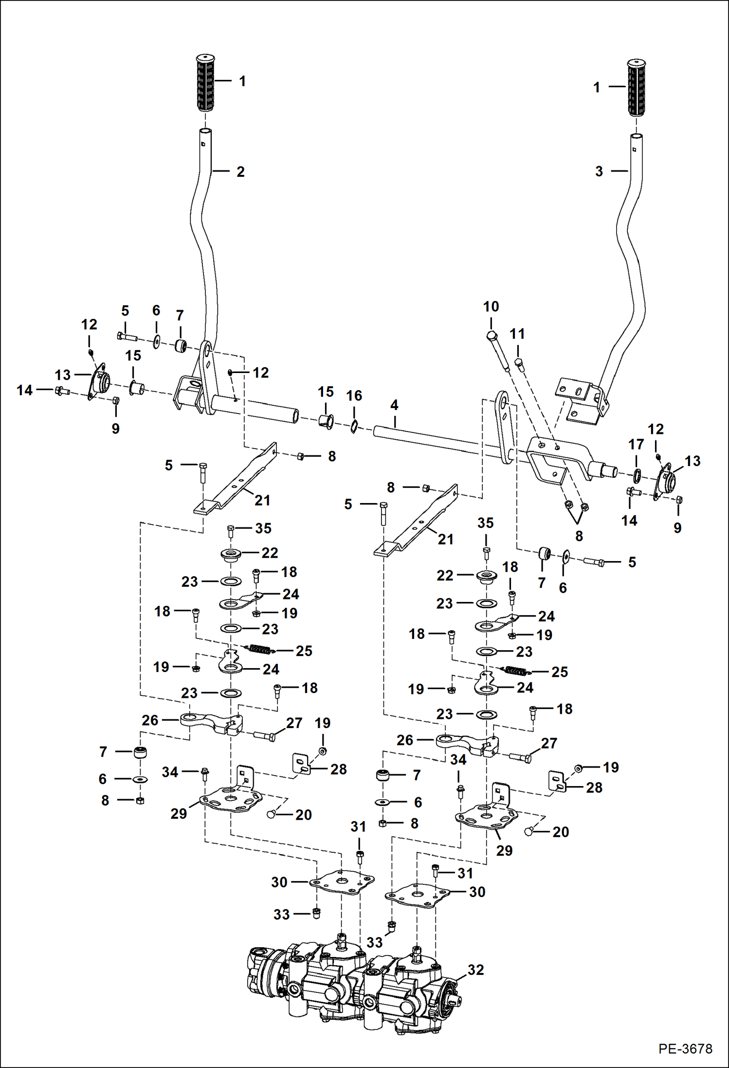 Схема запчастей Bobcat S-Series - HAND CONTROLS (S/N A3W611001 - 13689, A3W711001 - 13379) HYDROSTATIC SYSTEM