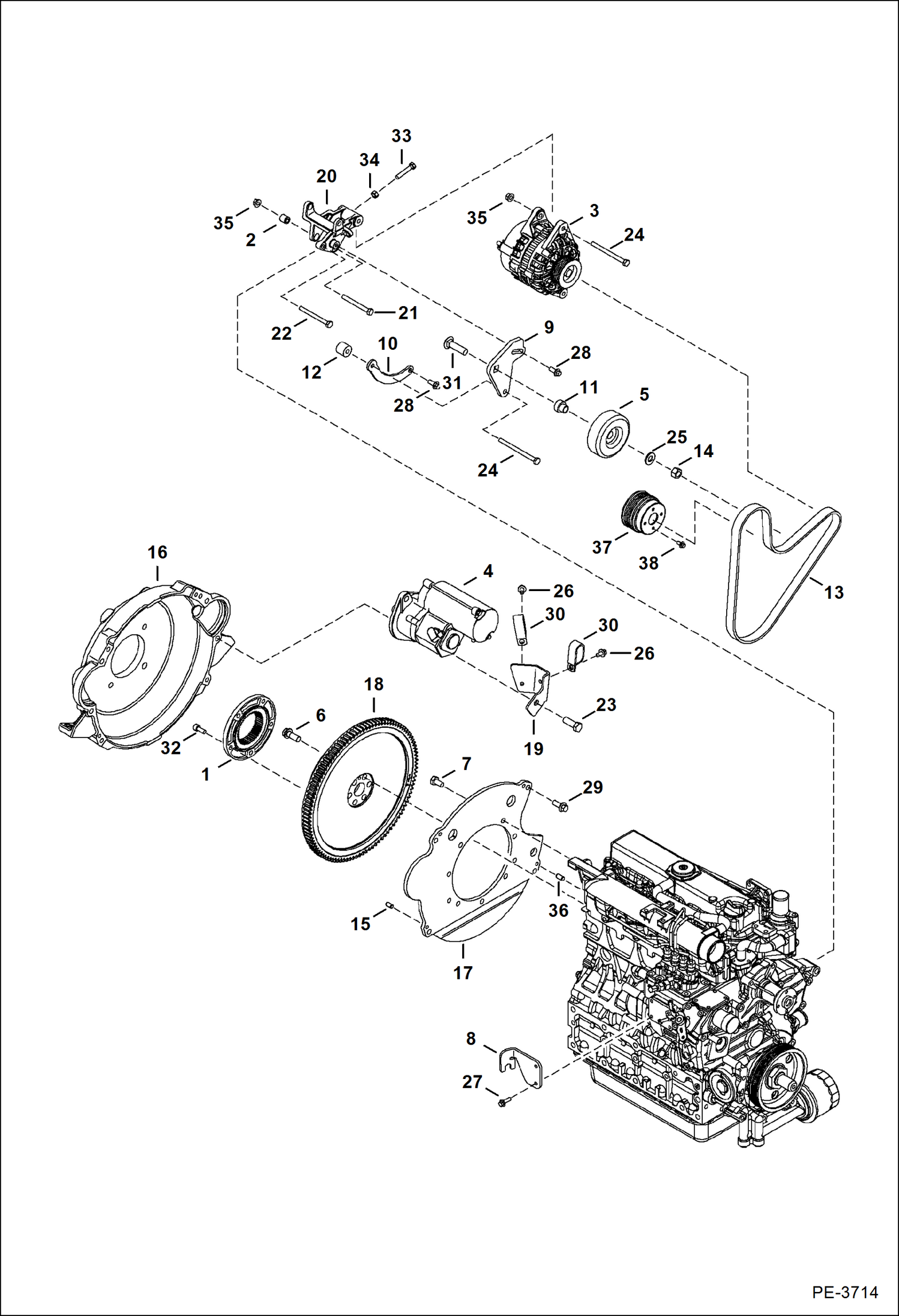 Схема запчастей Bobcat 430 - ENGINE & ATTACHING PARTS (Starter & Alternator) POWER UNIT