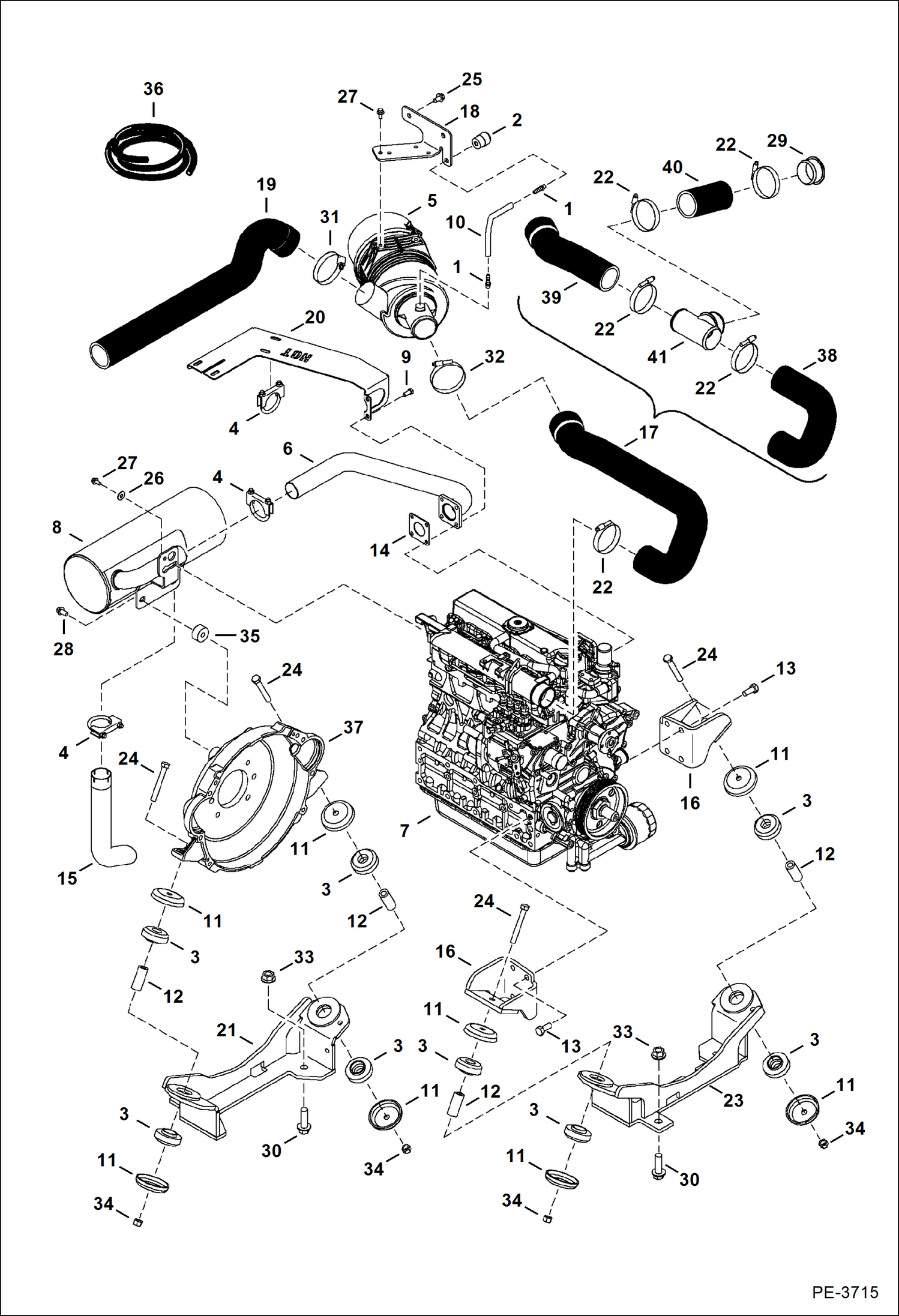 Схема запчастей Bobcat 430 - ENGINE & ATTACHING PARTS (Air Cleaner, Muffler, Engine Mounts) POWER UNIT